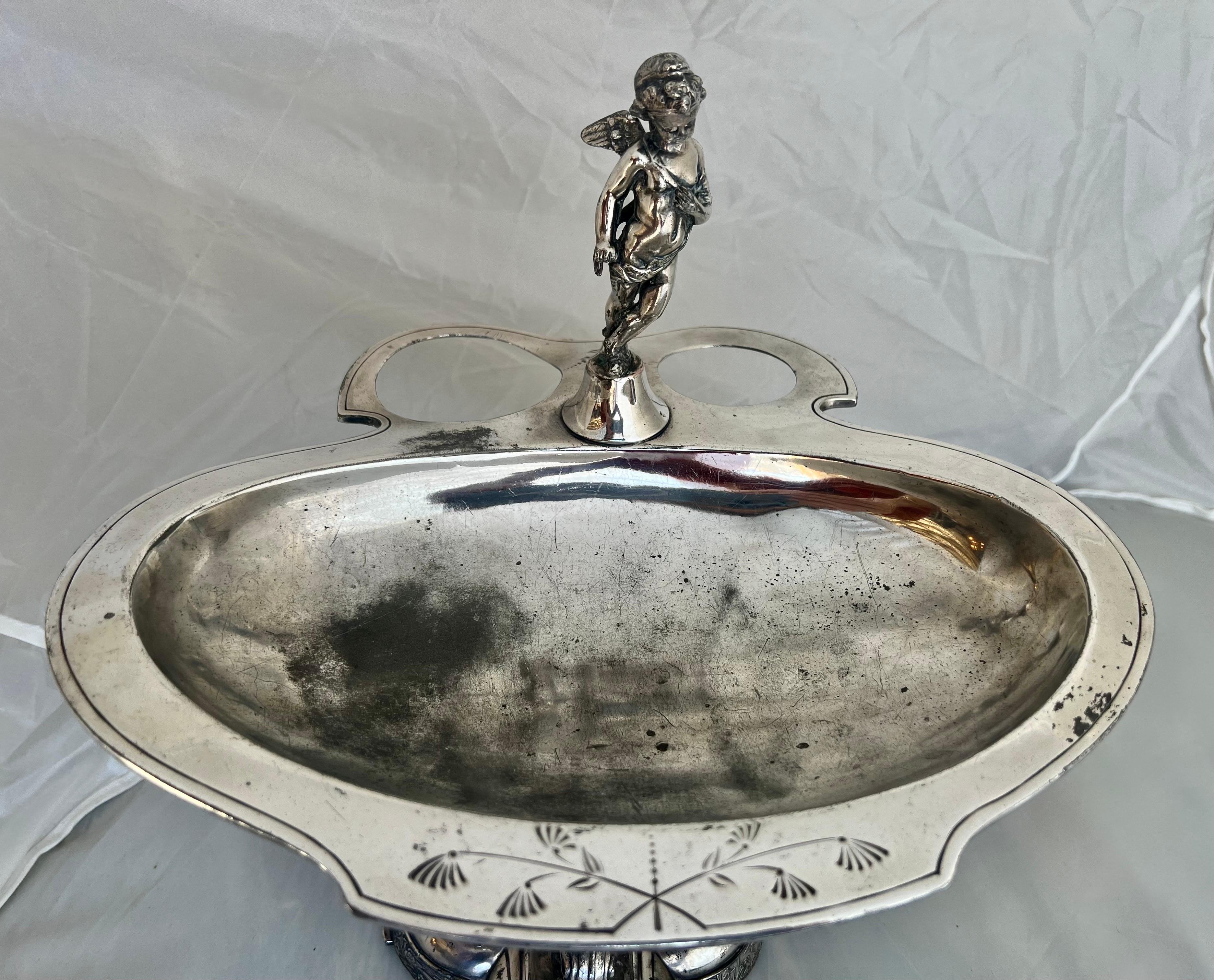 American Ornate Wilcox Silverplate Serving Dish w/ Angels For Sale