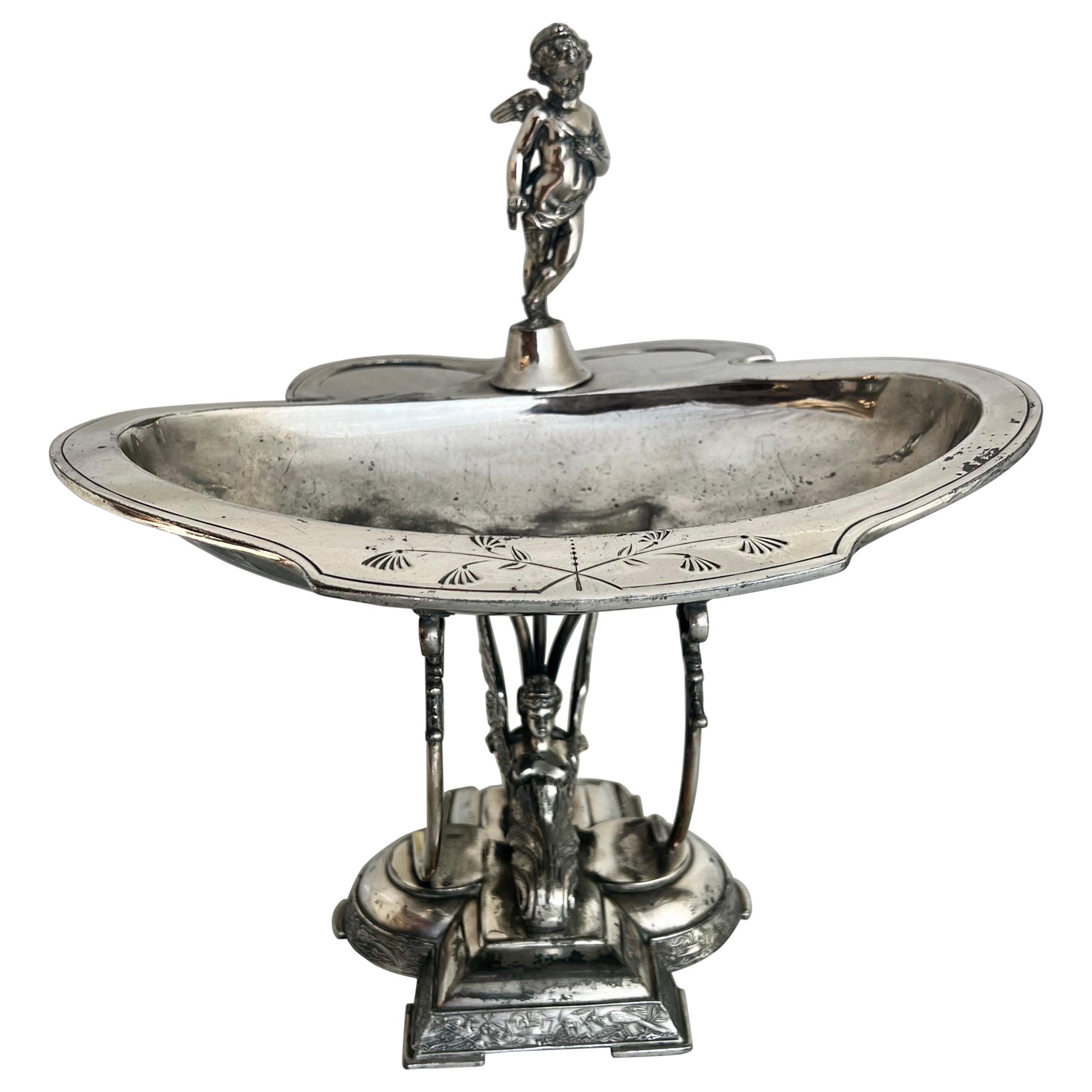 Ornate Wilcox Silverplate Serving Dish w/ Angels For Sale