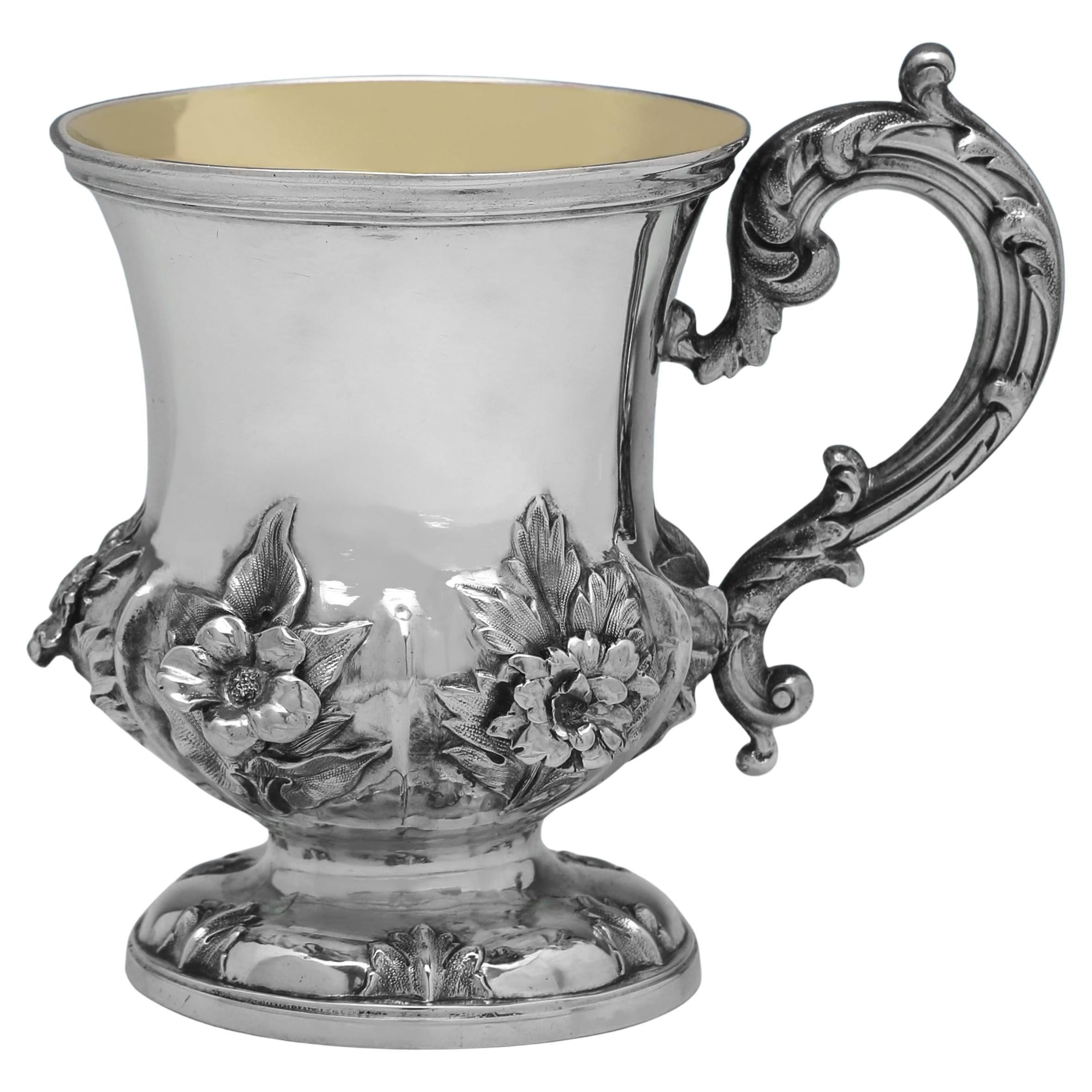 Ornate William IV Sterling Silver Christening Mug by Edward Barnard made in 1836 For Sale