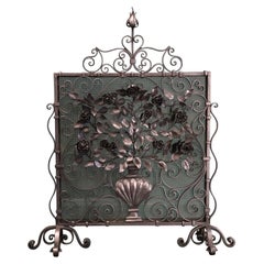 Ornate Wrought Fire Screen with Roses & Tulip