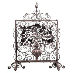 Ornate Wrought Fire Screen with Roses & Tulip