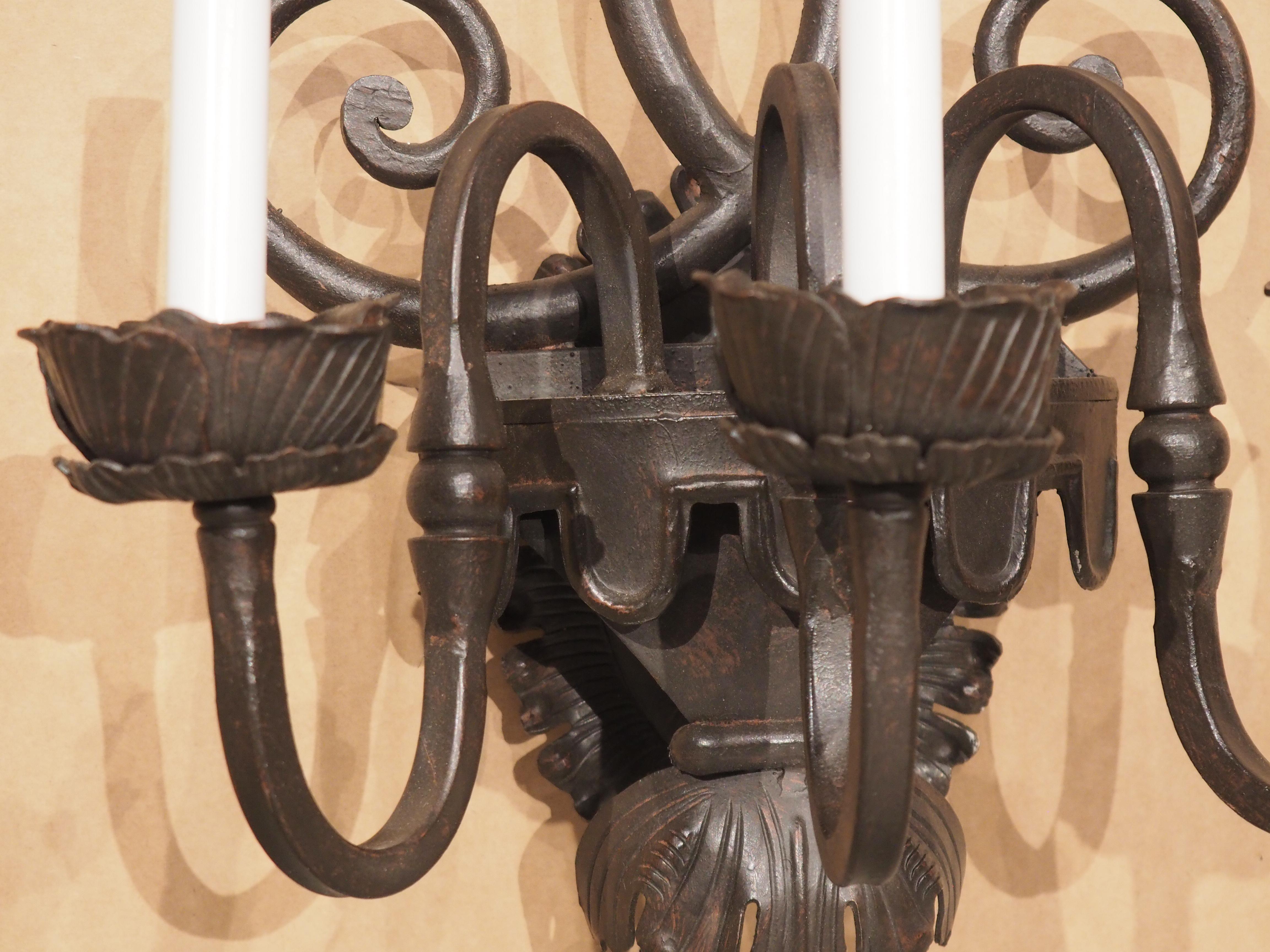 Metal Ornate Wrought Iron 3 Light Sconce in the Spanish Style For Sale