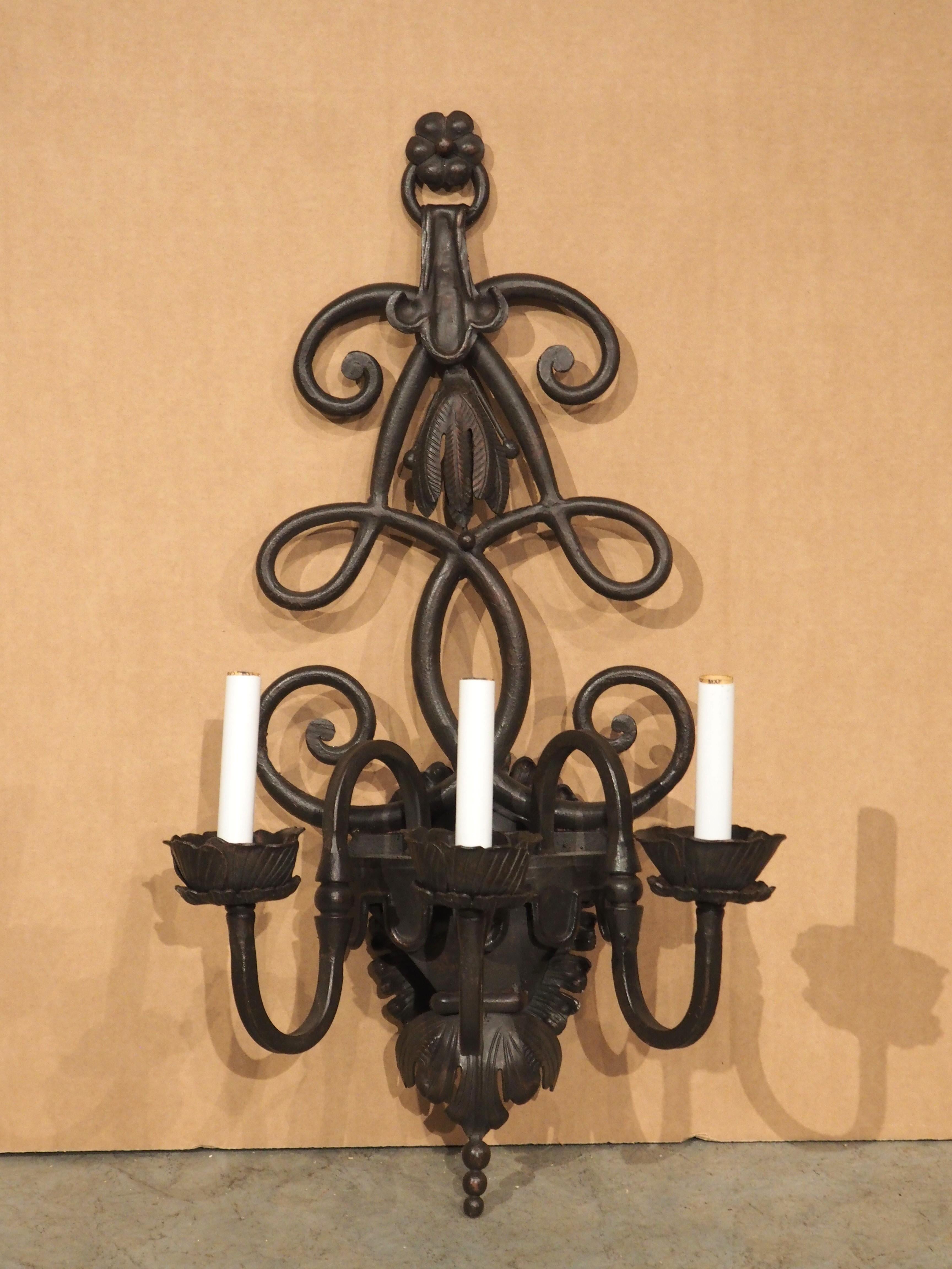 Ornate Wrought Iron 3 Light Sconce in the Spanish Style For Sale 2
