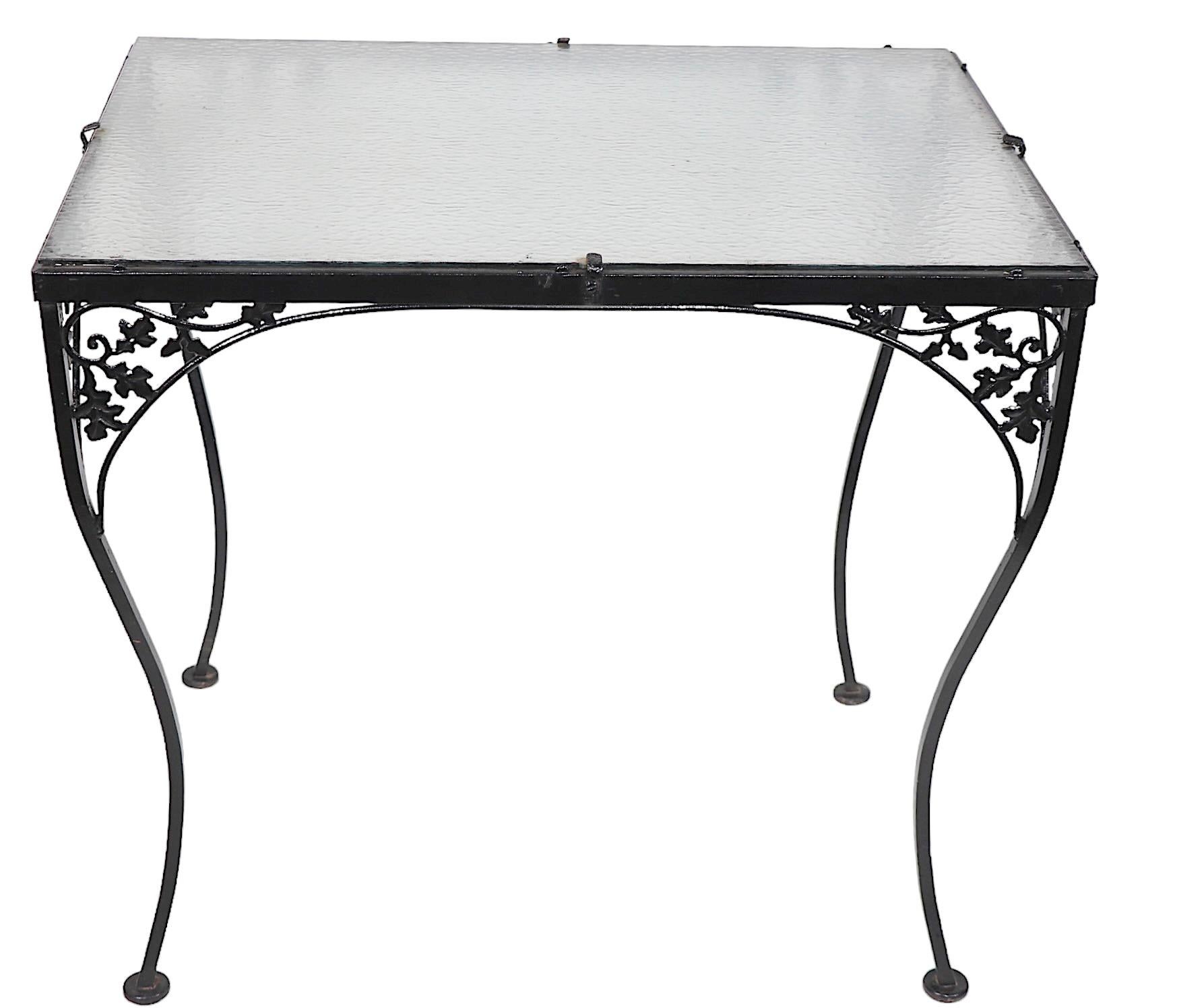 Ornate Wrought Iron and Glass Garden Patio Poolside Dining Table att. to Woodard For Sale 9