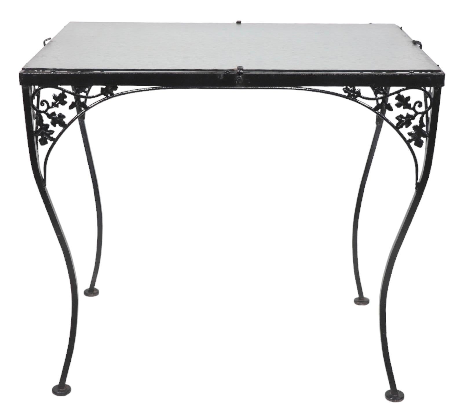 Ornate Wrought Iron and Glass Garden Patio Poolside Dining Table att. to Woodard For Sale 10