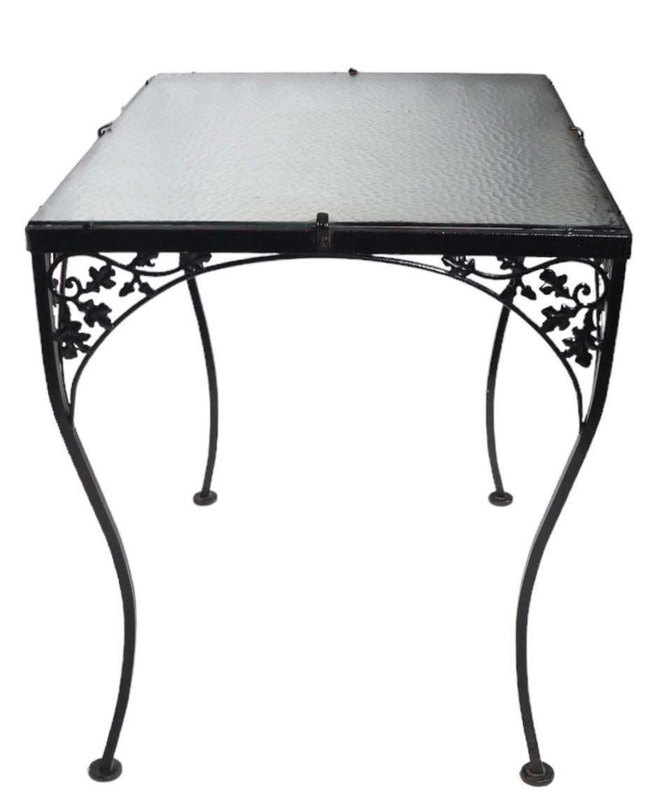 Ornate Wrought Iron and Glass Garden Patio Poolside Dining Table att. to Woodard For Sale 3