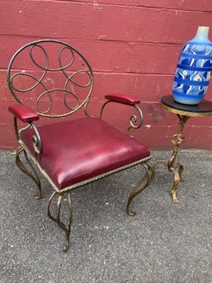 Ornate Wrought Iron Armchair in Oxblood Red Vinyl