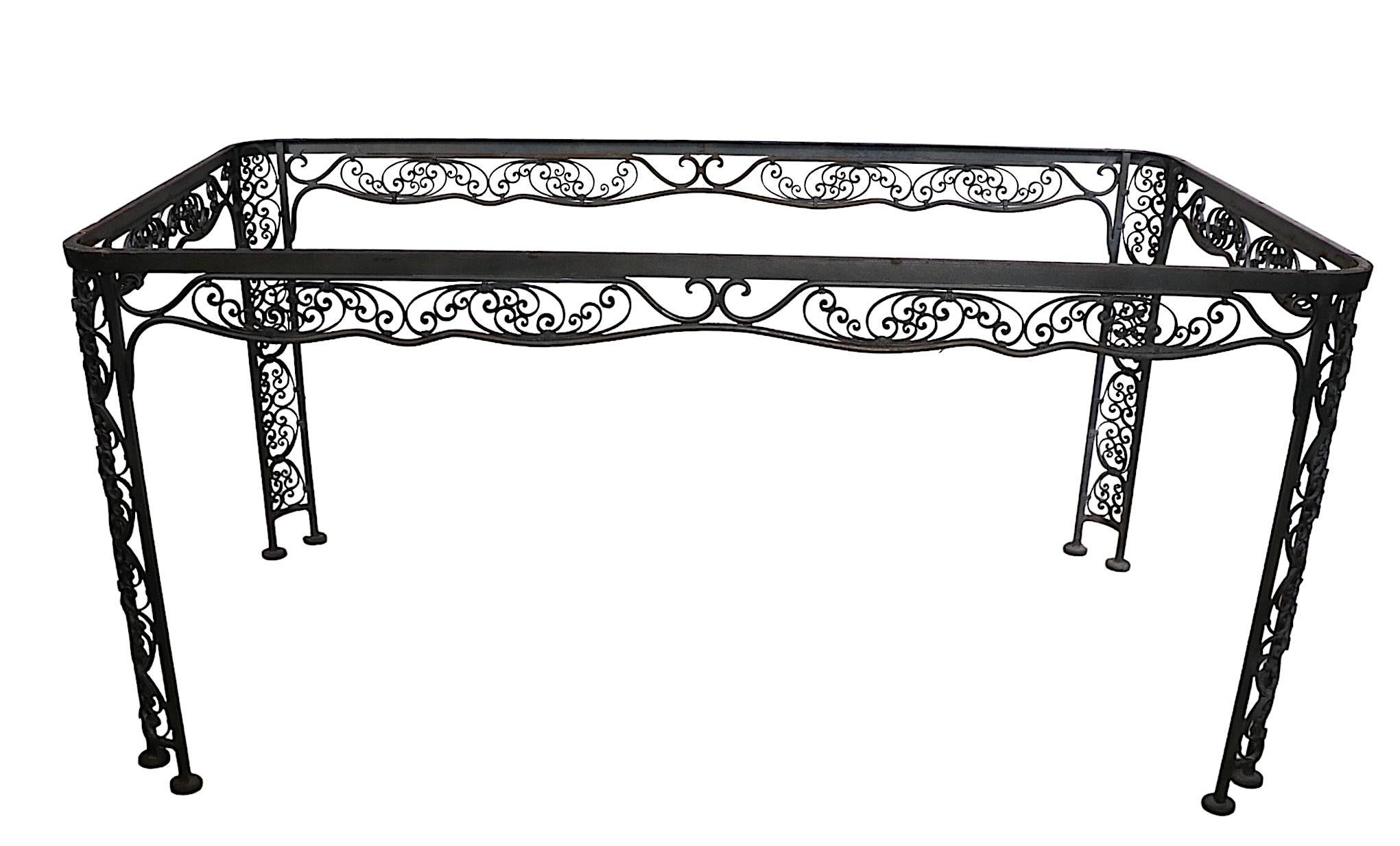 Ornate Wrought Iron Garden Patio Poolside Dining Table by Lee Woodard, c 1940's For Sale 8
