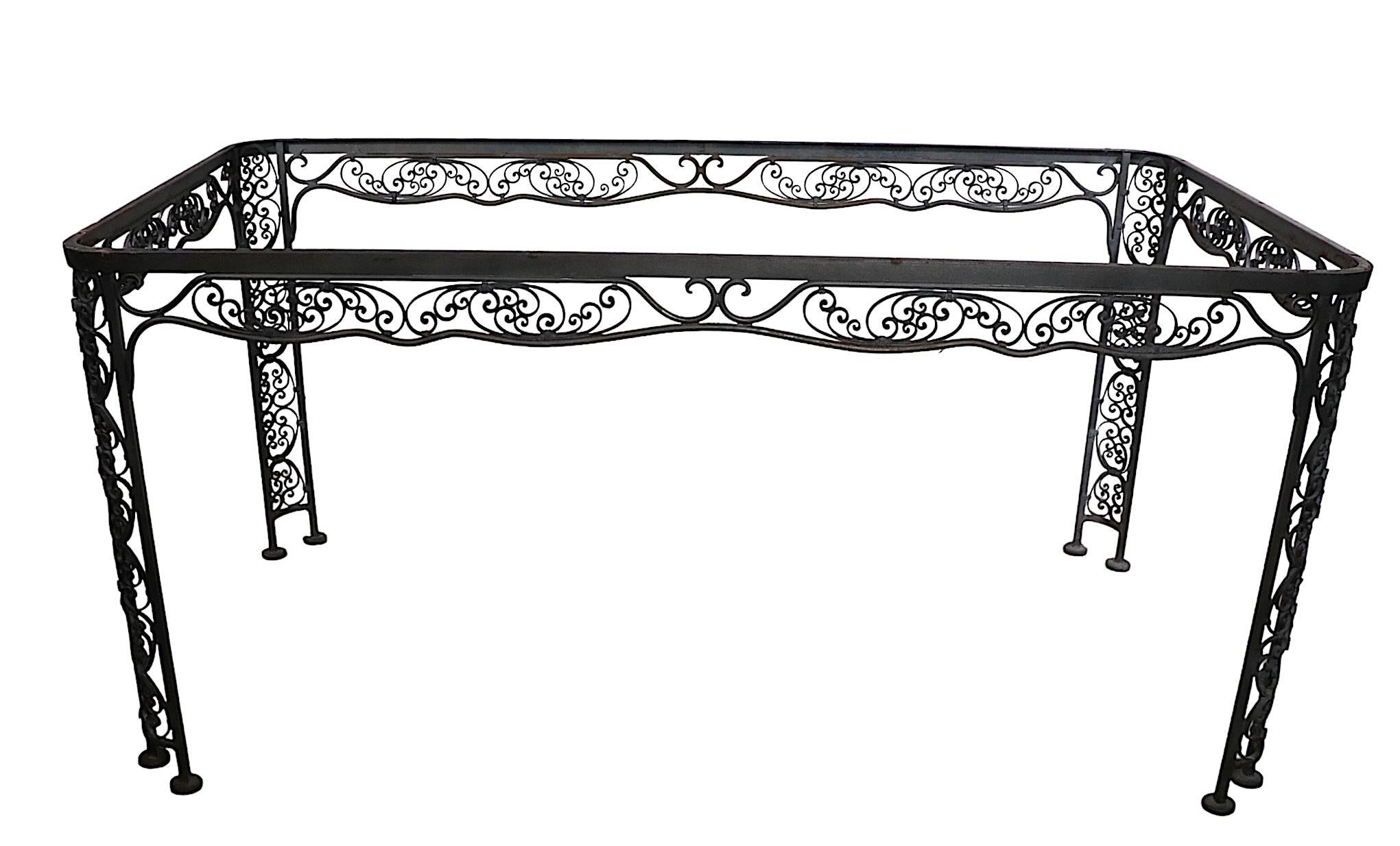 Ornate Wrought Iron Garden Patio Poolside Dining Table by Lee Woodard, c 1940's For Sale 7