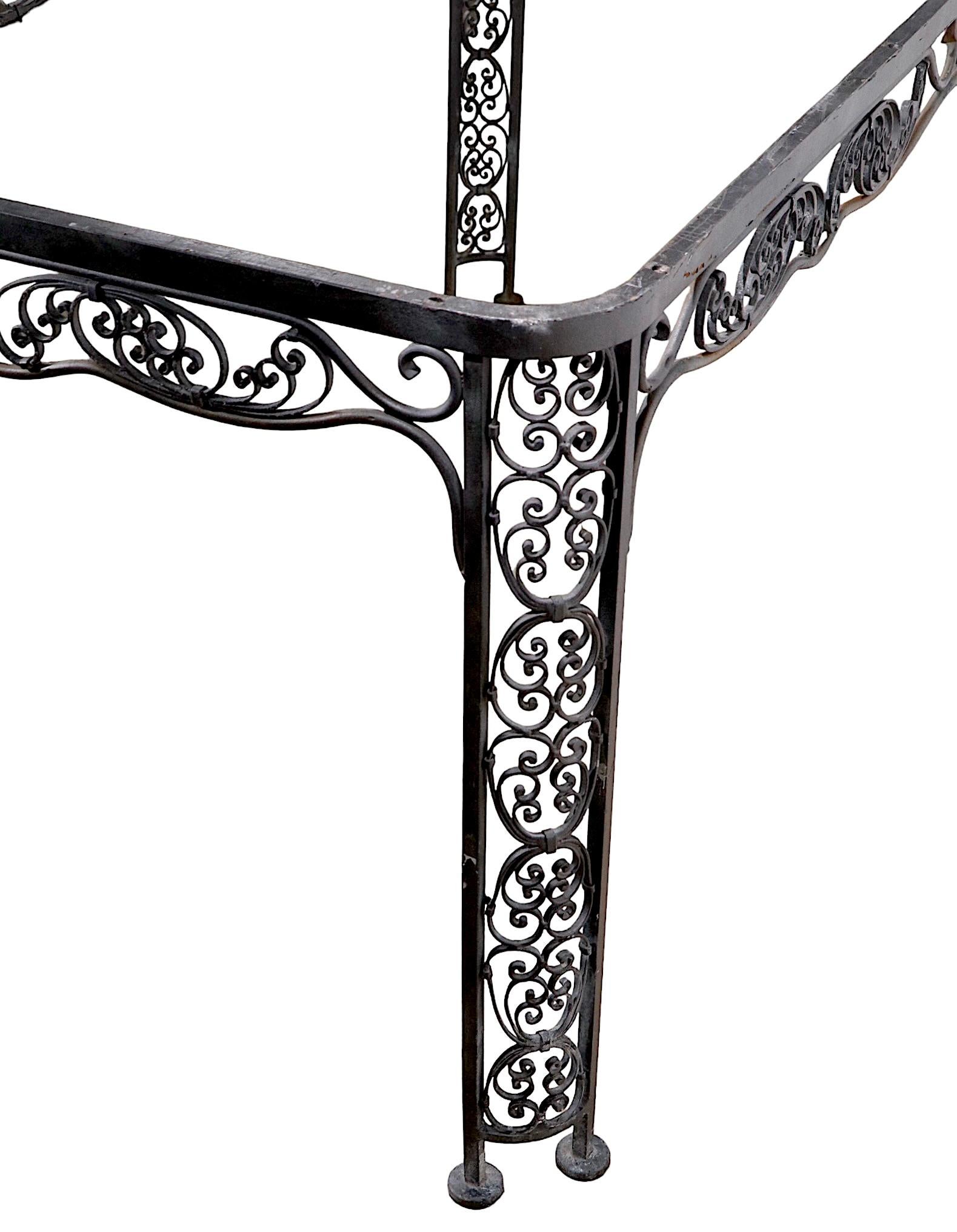 Art Deco Ornate Wrought Iron Garden Patio Poolside Dining Table by Lee Woodard, c 1940's For Sale