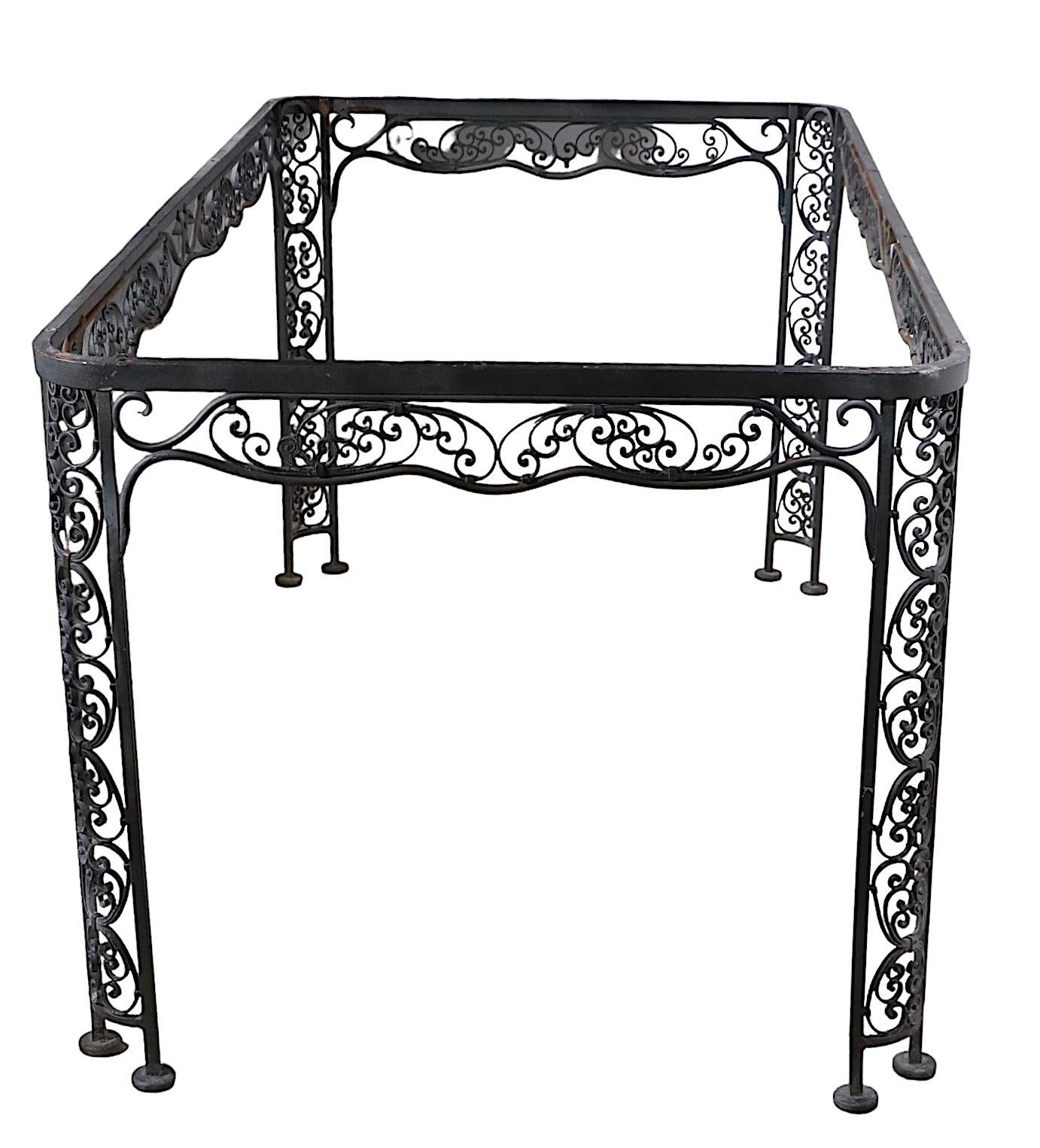 American Ornate Wrought Iron Garden Patio Poolside Dining Table by Lee Woodard, c 1940's For Sale