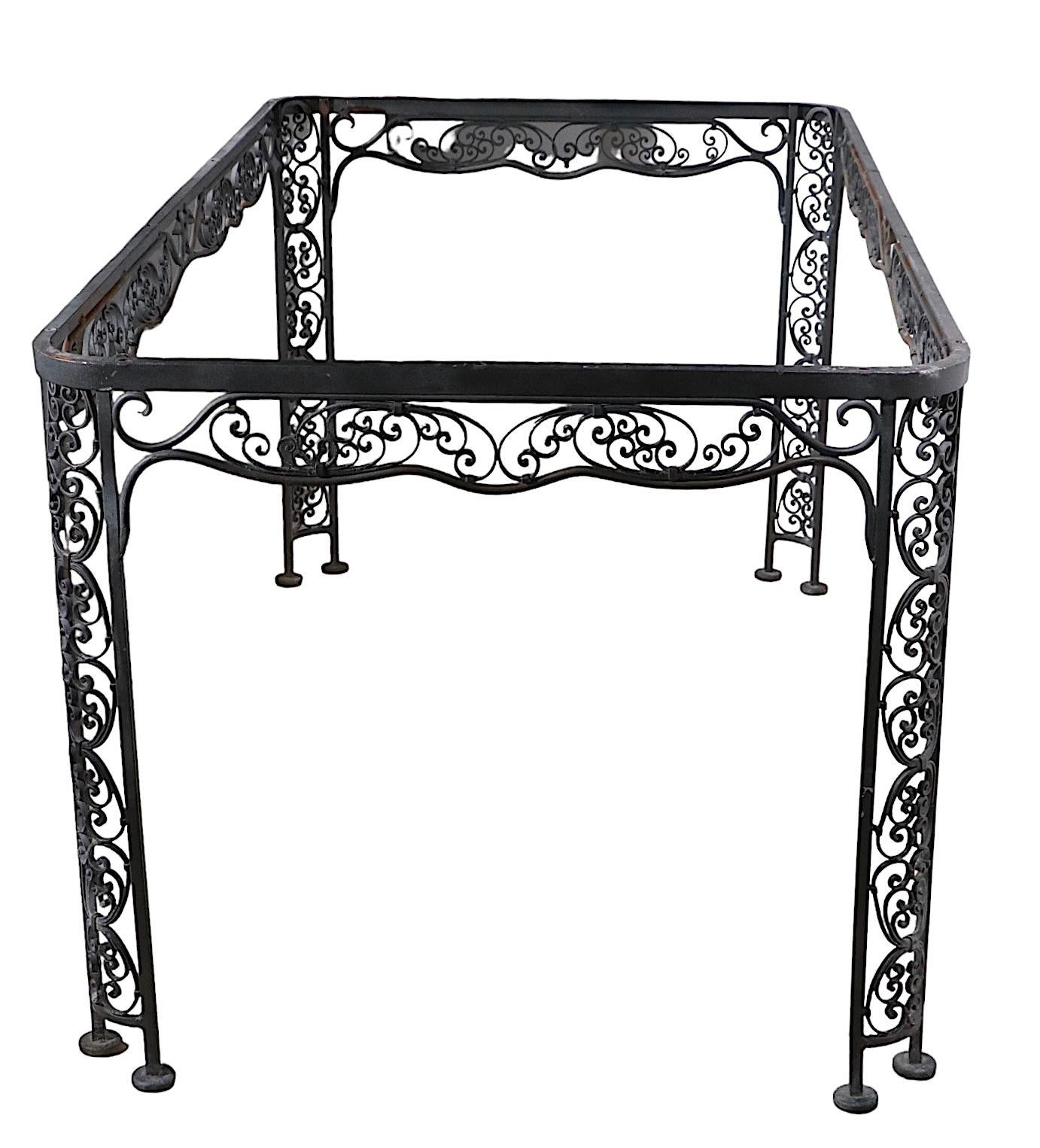 Art Deco Ornate Wrought Iron Garden Patio Poolside Dining Table by Lee Woodard, c 1940's For Sale