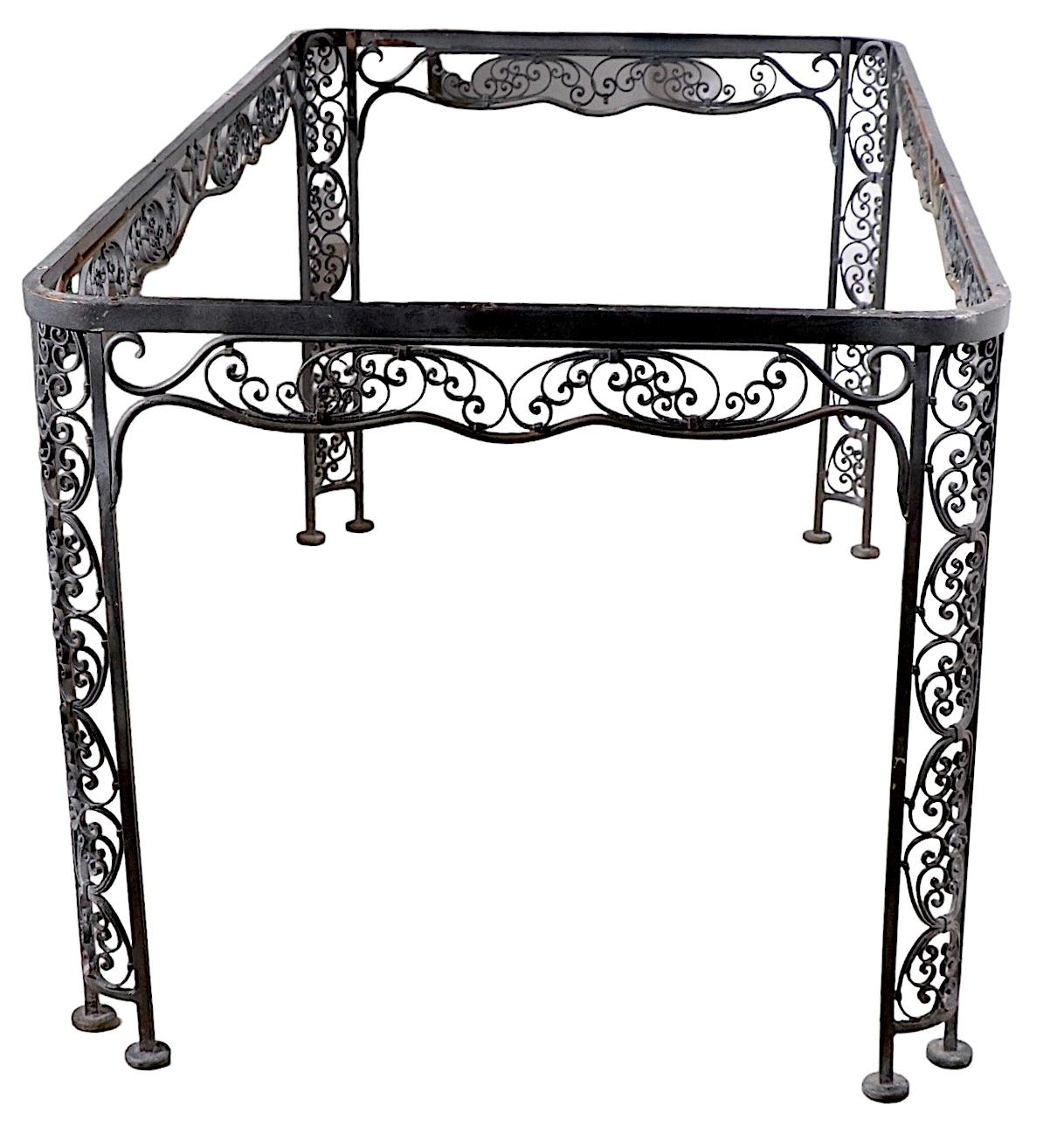 American Ornate Wrought Iron Garden Patio Poolside Dining Table by Lee Woodard, c 1940's For Sale