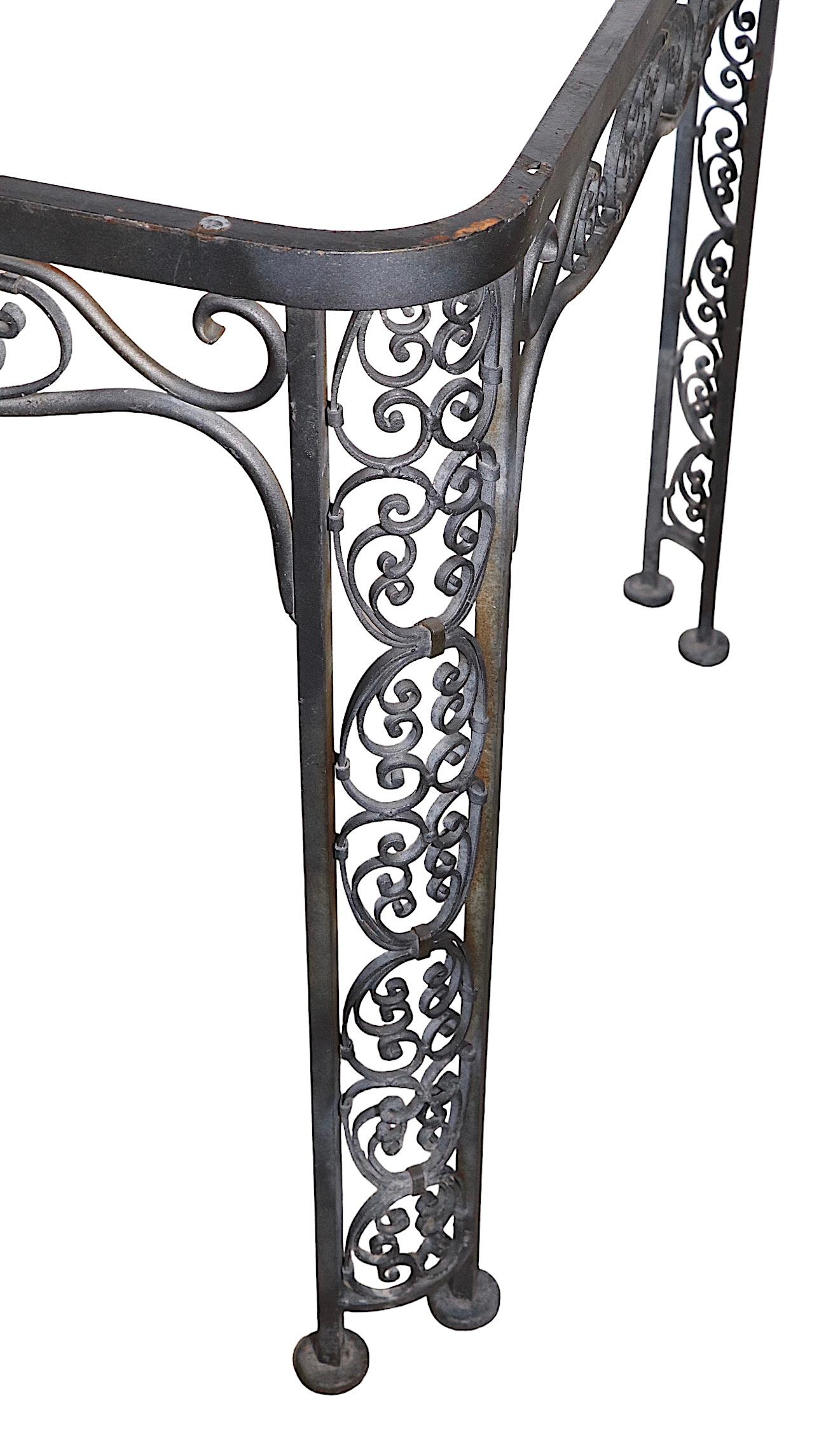20th Century Ornate Wrought Iron Garden Patio Poolside Dining Table by Lee Woodard, c 1940's For Sale