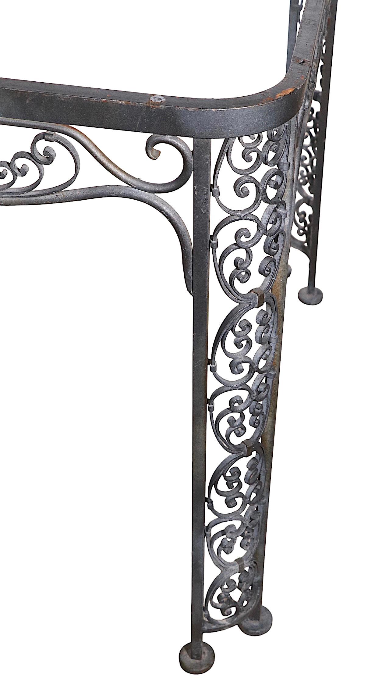 20th Century Ornate Wrought Iron Garden Patio Poolside Dining Table by Lee Woodard, c 1940's For Sale