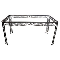 Ornate Wrought Iron Garden Patio Poolside Dining Table by Lee Woodard, c 1940's