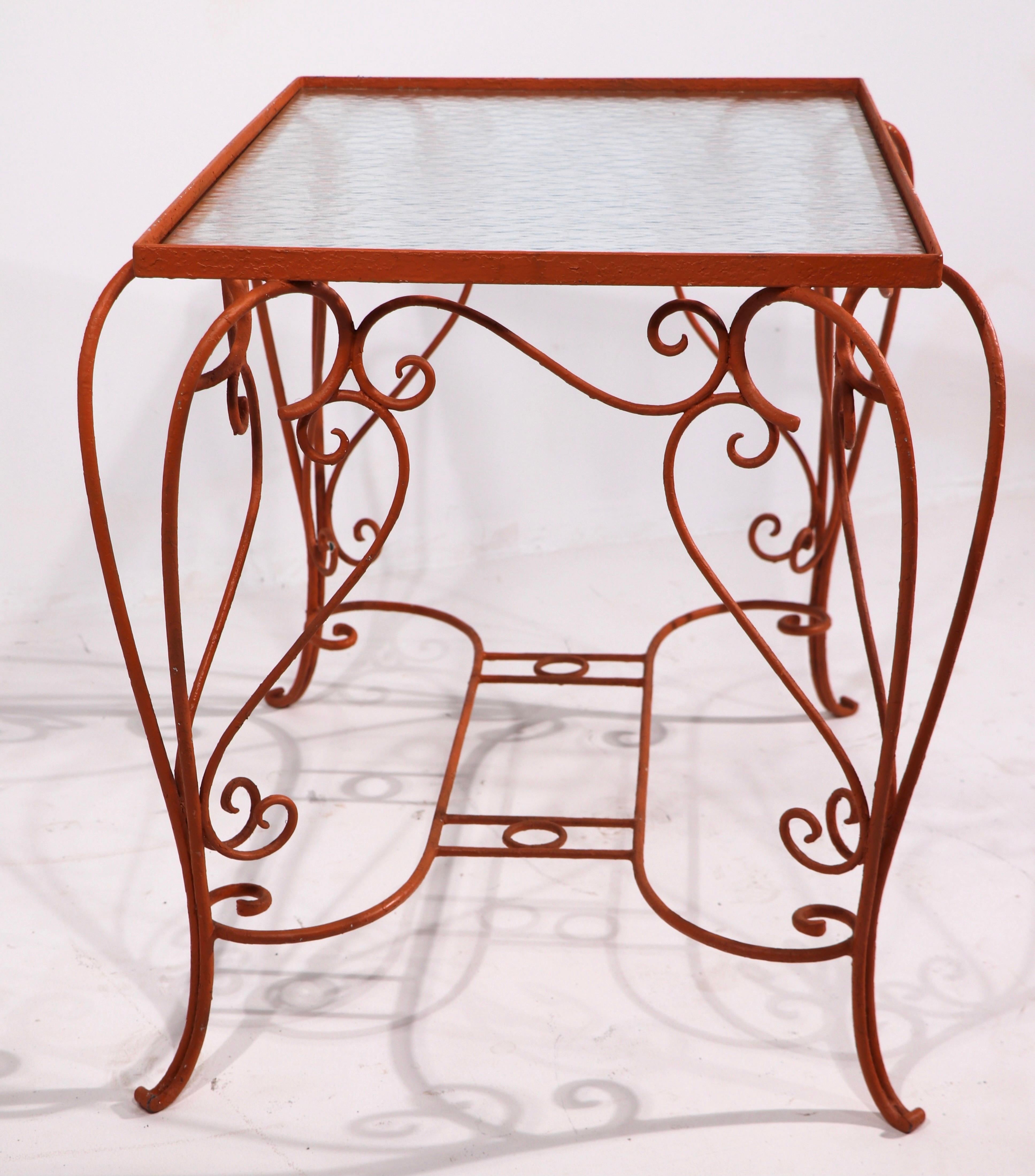 Ornate Wrought Iron Garden Patio Poolside Table with Textured Glass top 4
