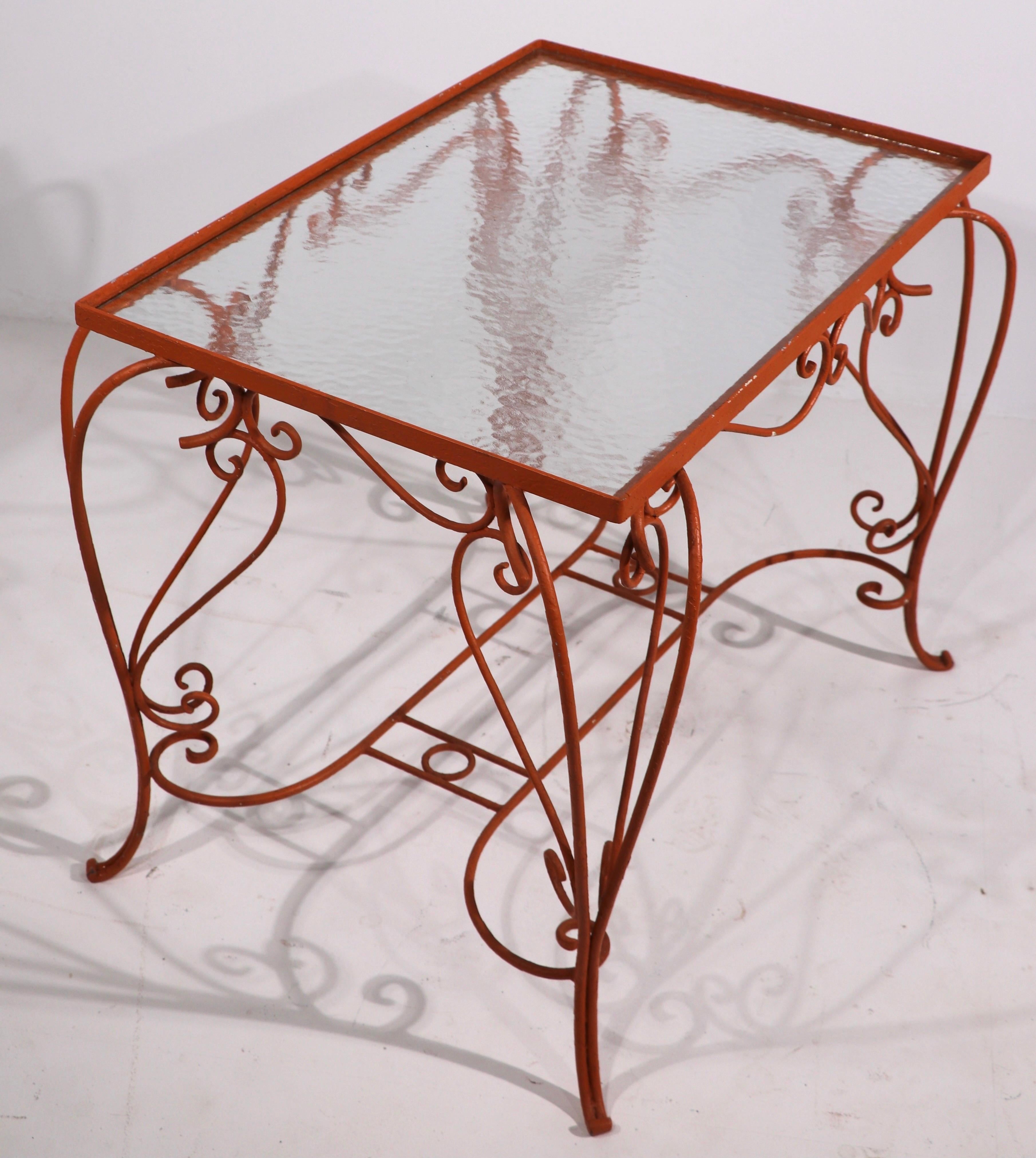 Ornate Wrought Iron Garden Patio Poolside Table with Textured Glass top 5