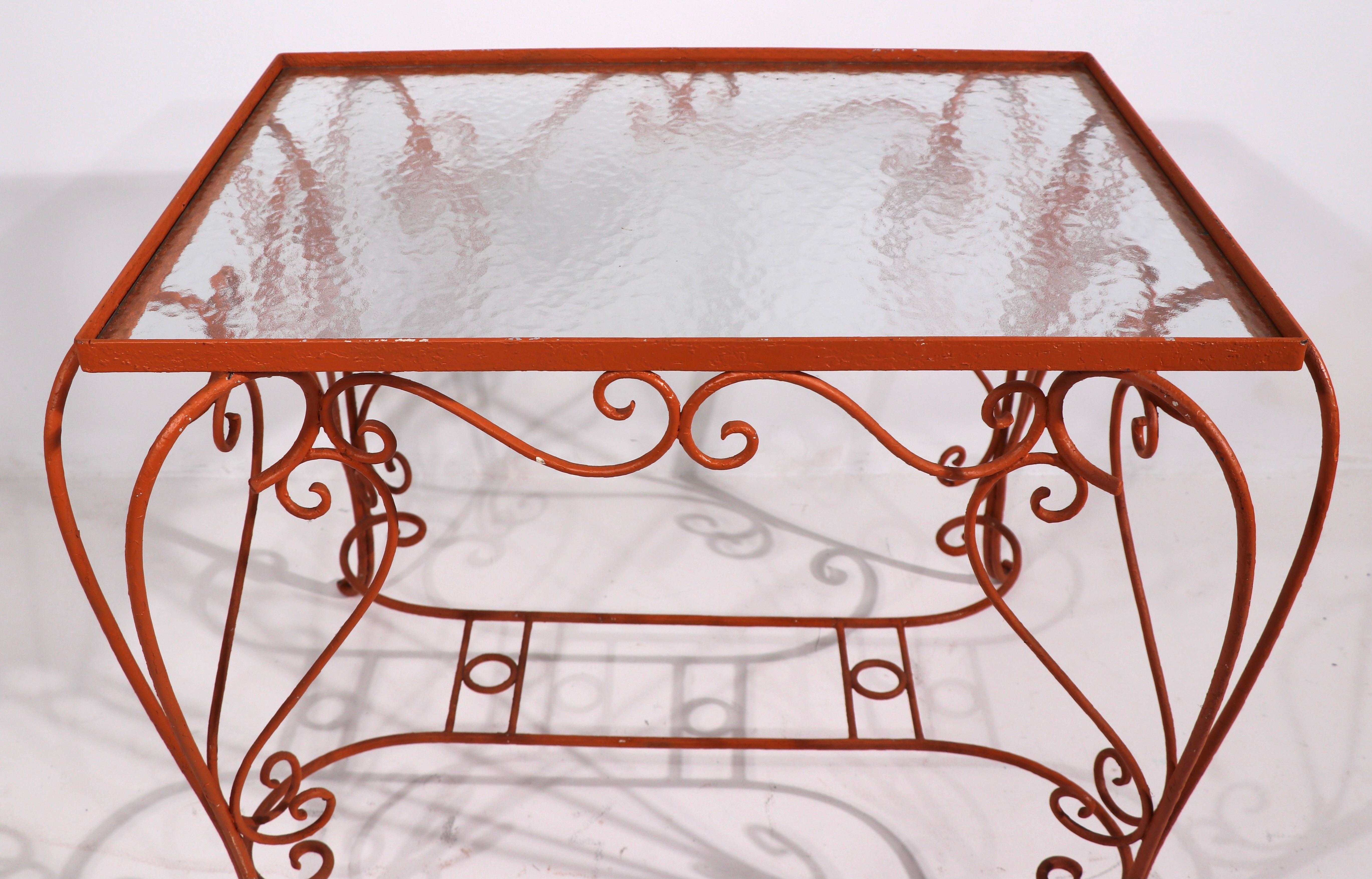 Ornate Wrought Iron Garden Patio Poolside Table with Textured Glass top 1