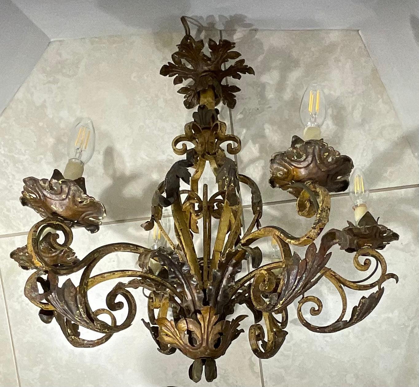 Ornate Wrought Iron Mizner Style Chandelier For Sale 7