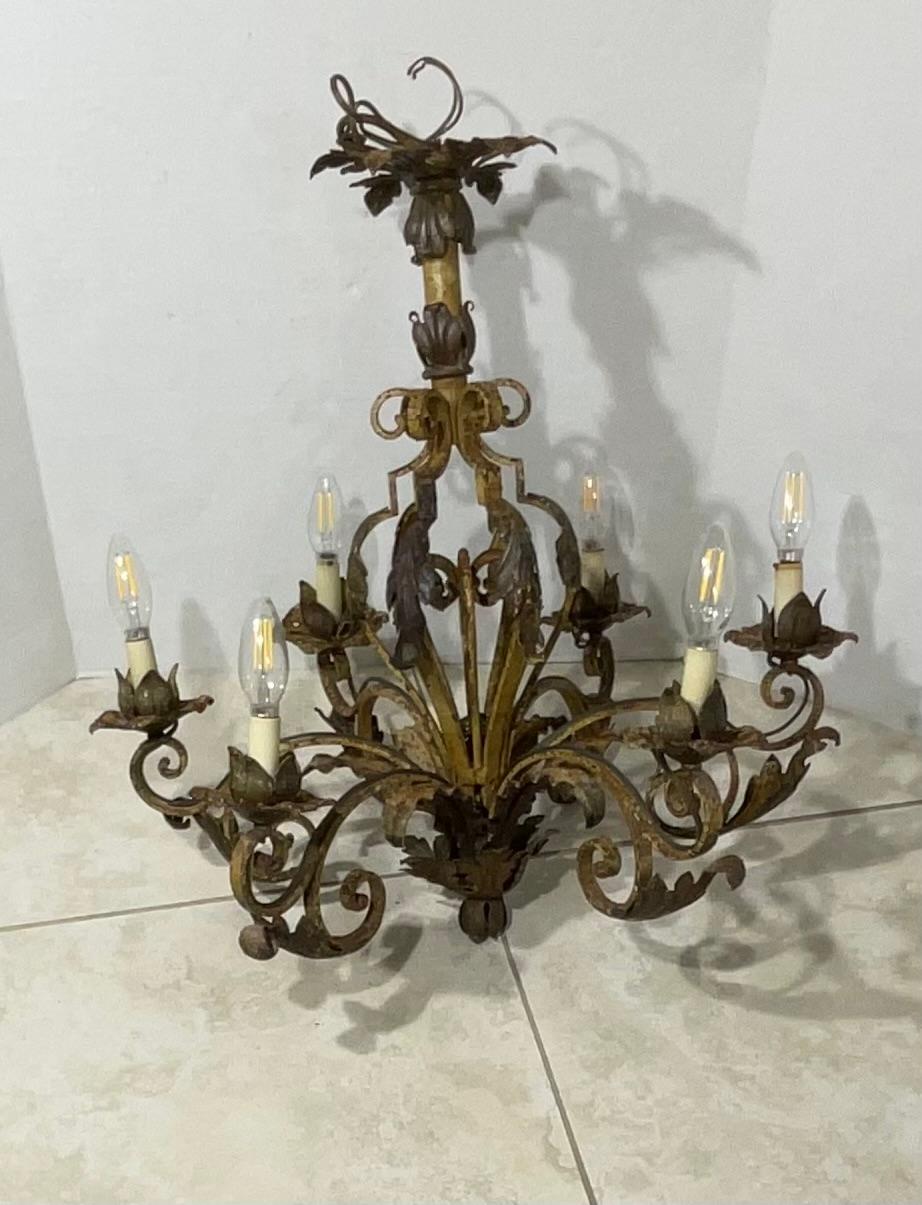 Ornate Wrought Iron Mizner Style Chandelier For Sale 8