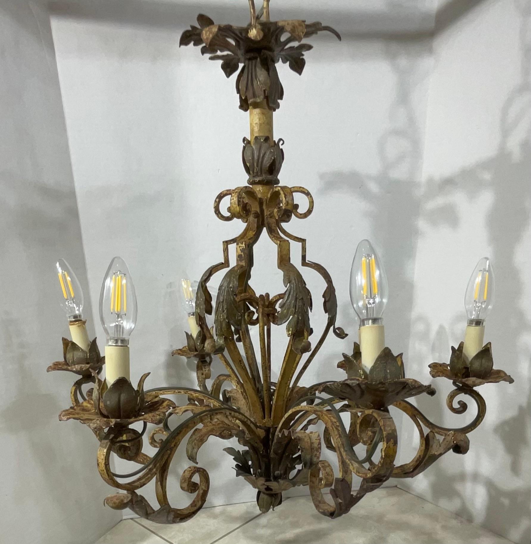 Ornate Wrought Iron Mizner Style Chandelier For Sale 3