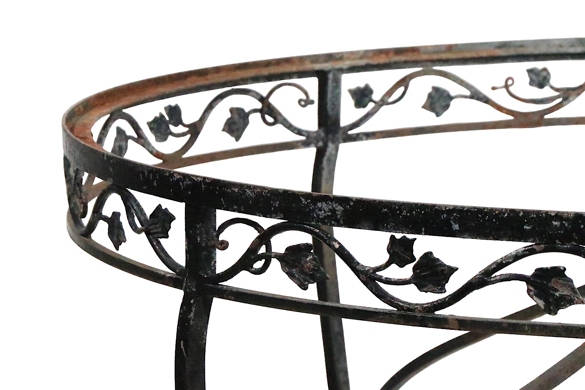 Ornate Wrought Iron Patio Garden Table Att. to Salterini For Sale 8