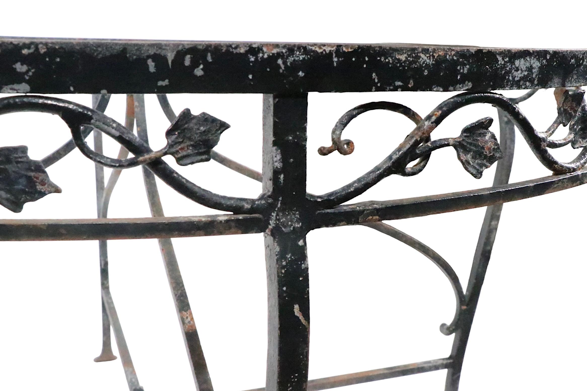 Ornate Wrought Iron Patio Garden Table Att. to Salterini For Sale 1