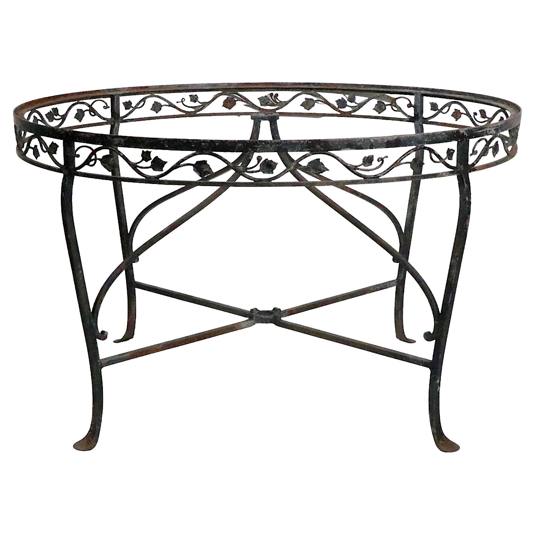 Ornate Wrought Iron Patio Garden Table Att. to Salterini For Sale