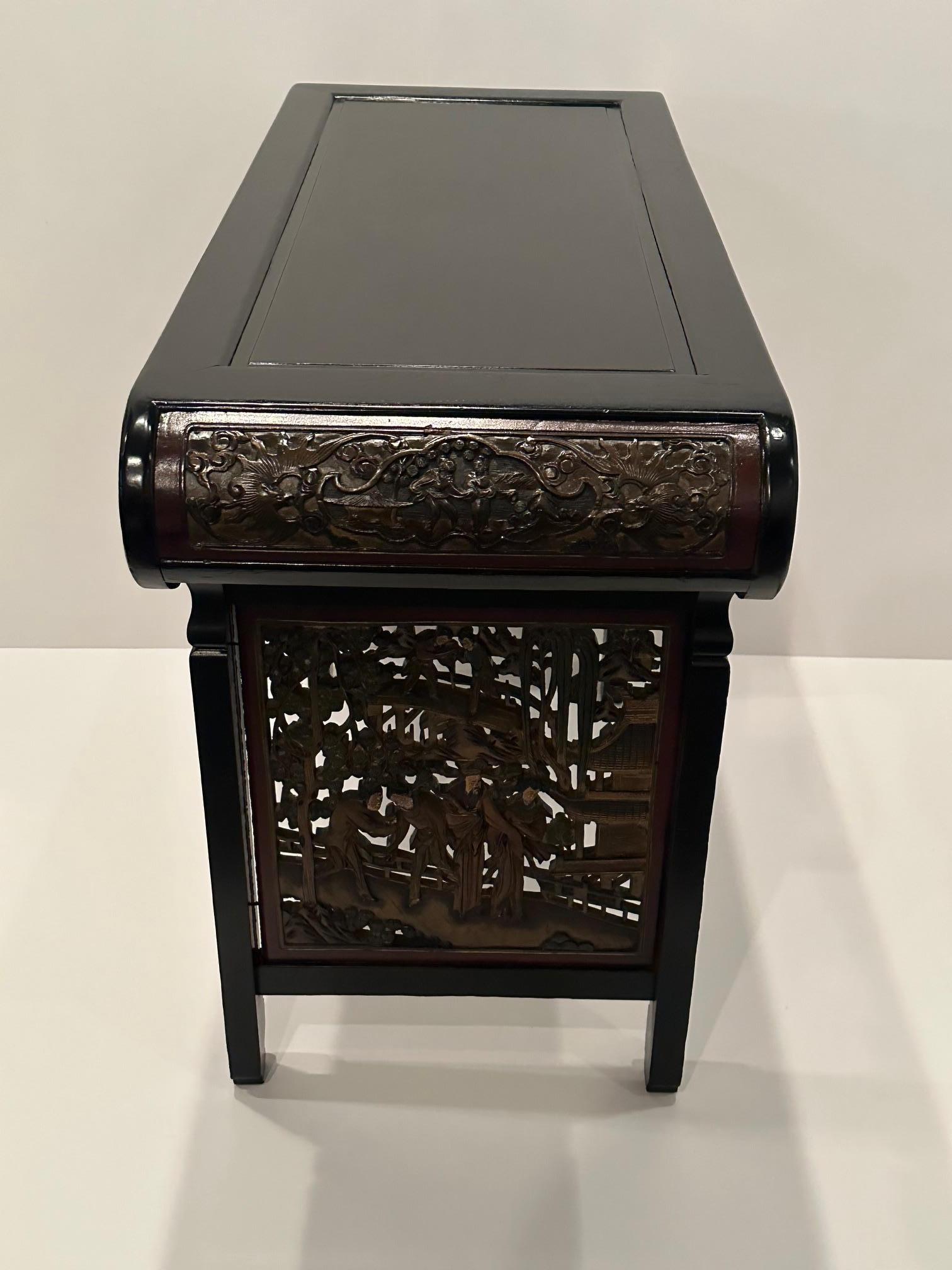 Early 20th Century Ornately Carved Antique Ebonized Chinese Center Table