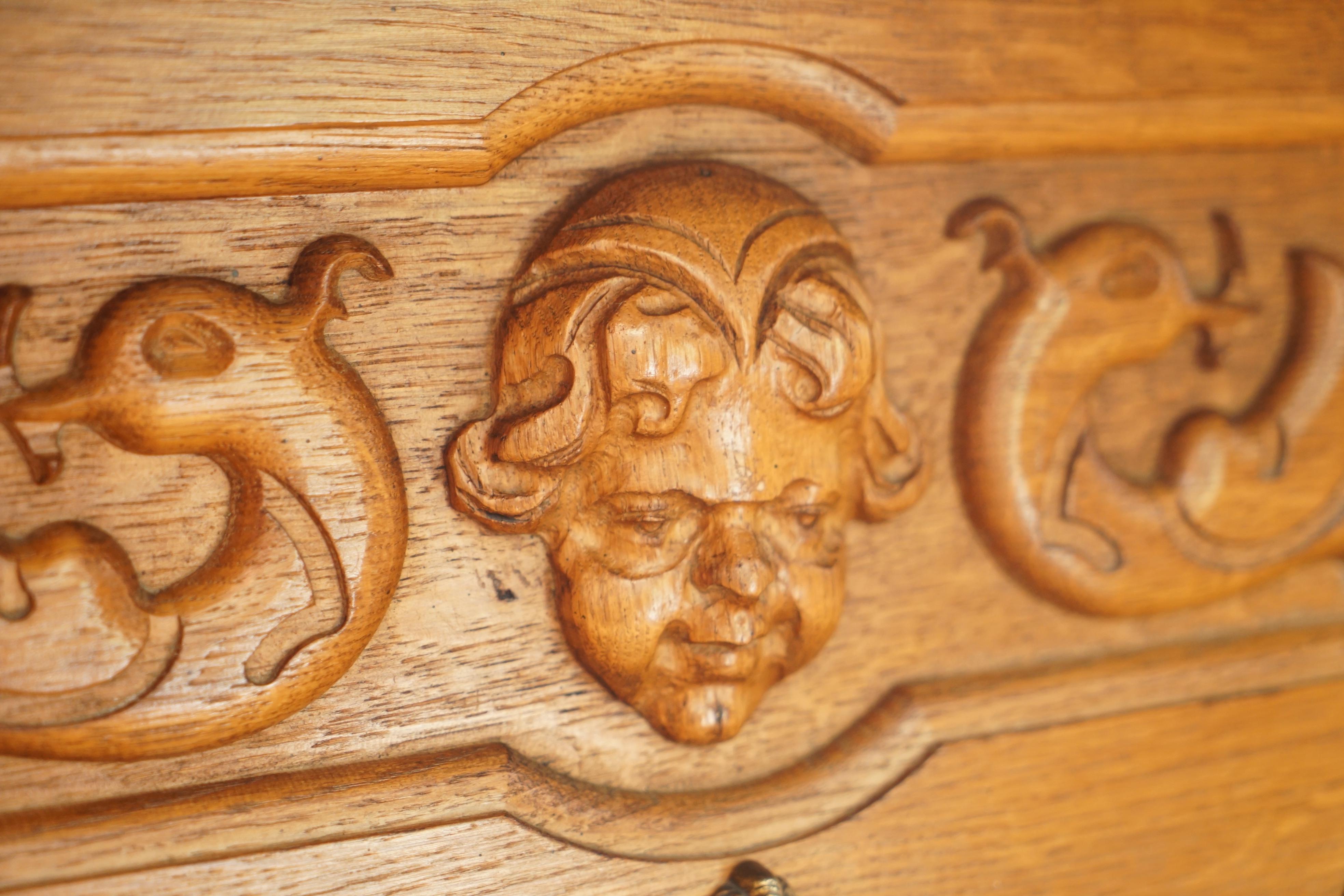 Ornately Carved Cherub Dutch Oak Coat Hat Scarf Wall Rack Hanger Royal Hooks For Sale 4