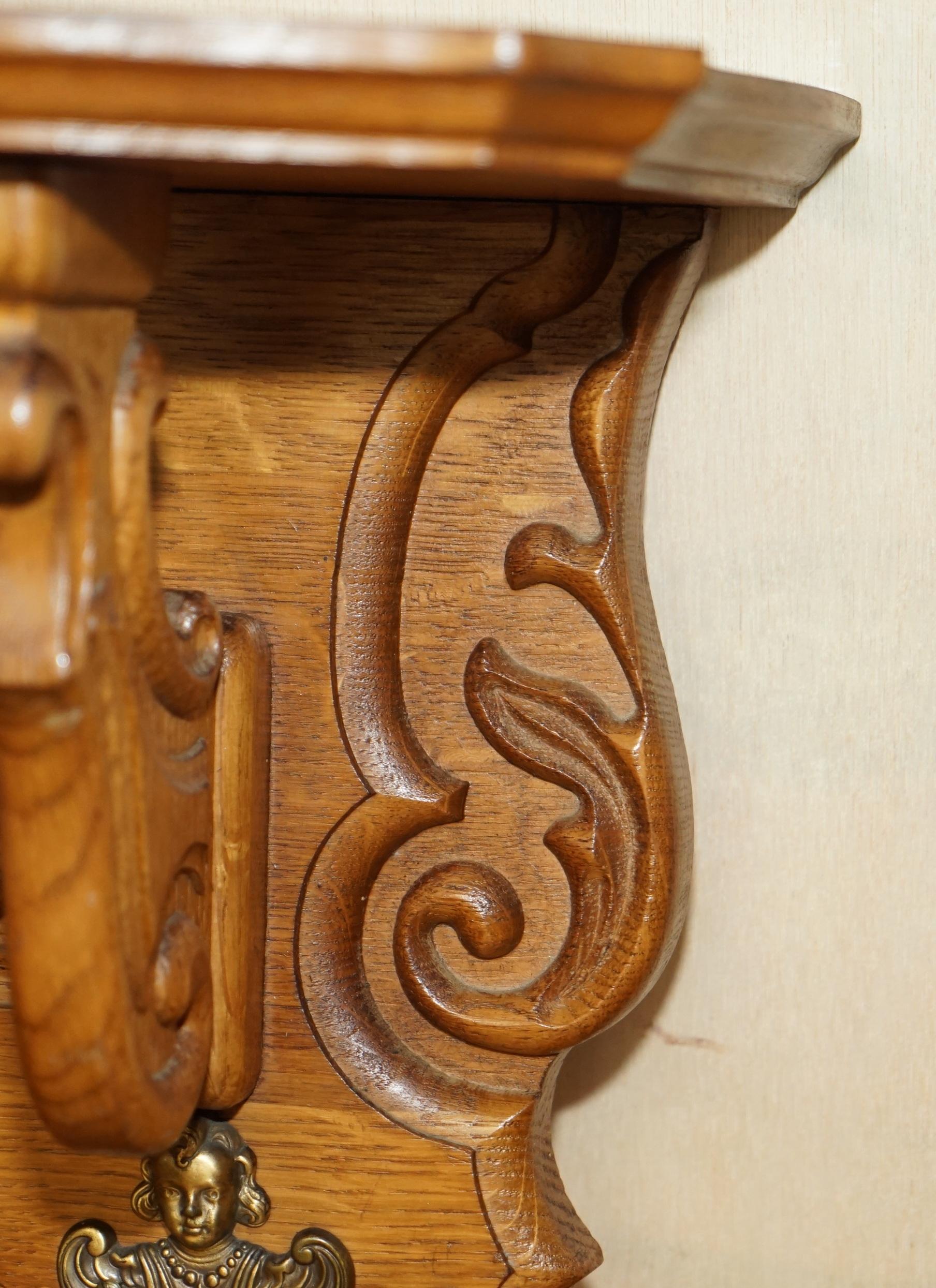 Ornately Carved Cherub Dutch Oak Coat Hat Scarf Wall Rack Hanger Royal Hooks For Sale 1