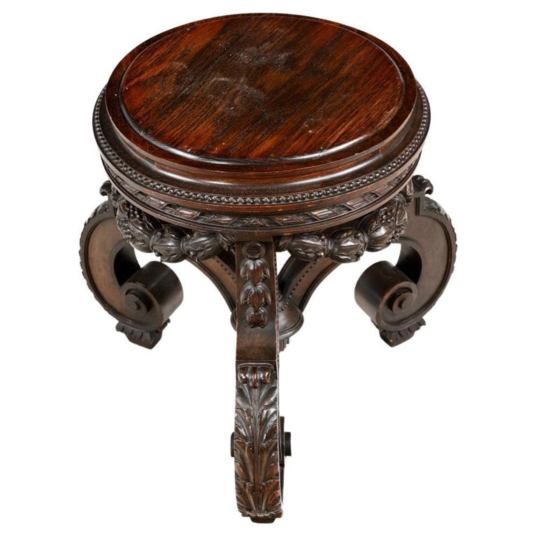 Ornately Carved Chinese Cherrywood Stand For Sale at 1stDibs
