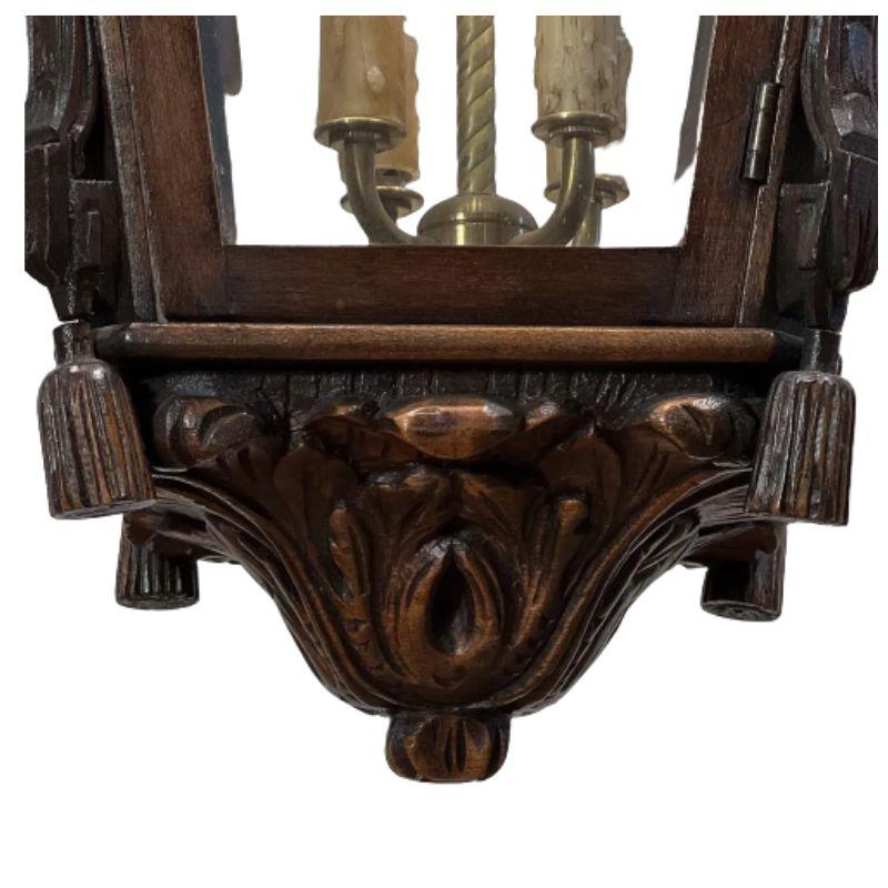 Hand-Carved Ornately Carved Four Light Wood Lantern For Sale