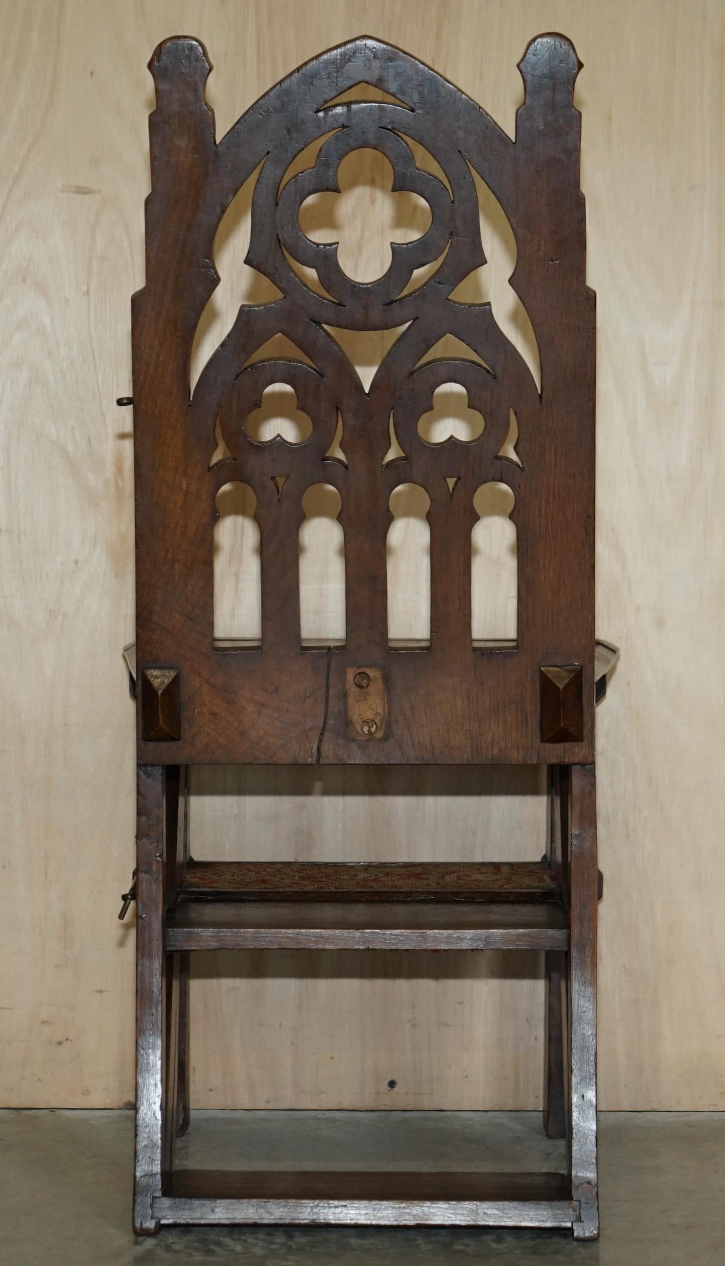 Ornately Carved Gothic English Oak Library Steps Metamorphic Chair Carpet Steps For Sale 6