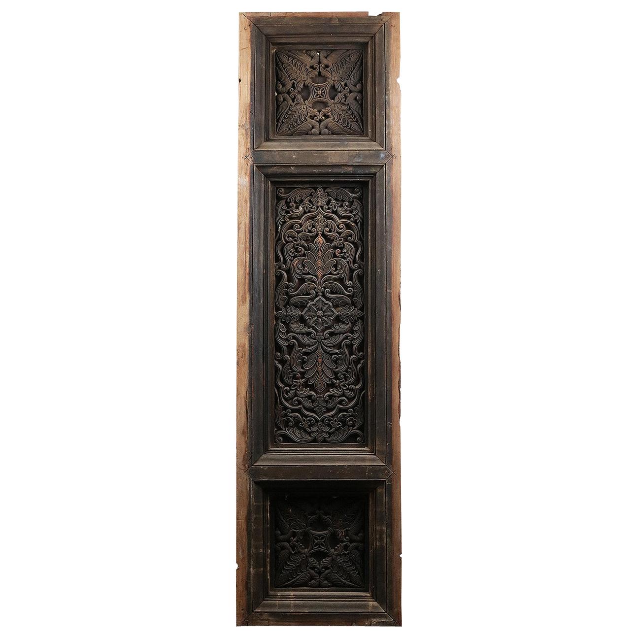 Ornately Carved Indian Hardwood Panel, 20th Century For Sale