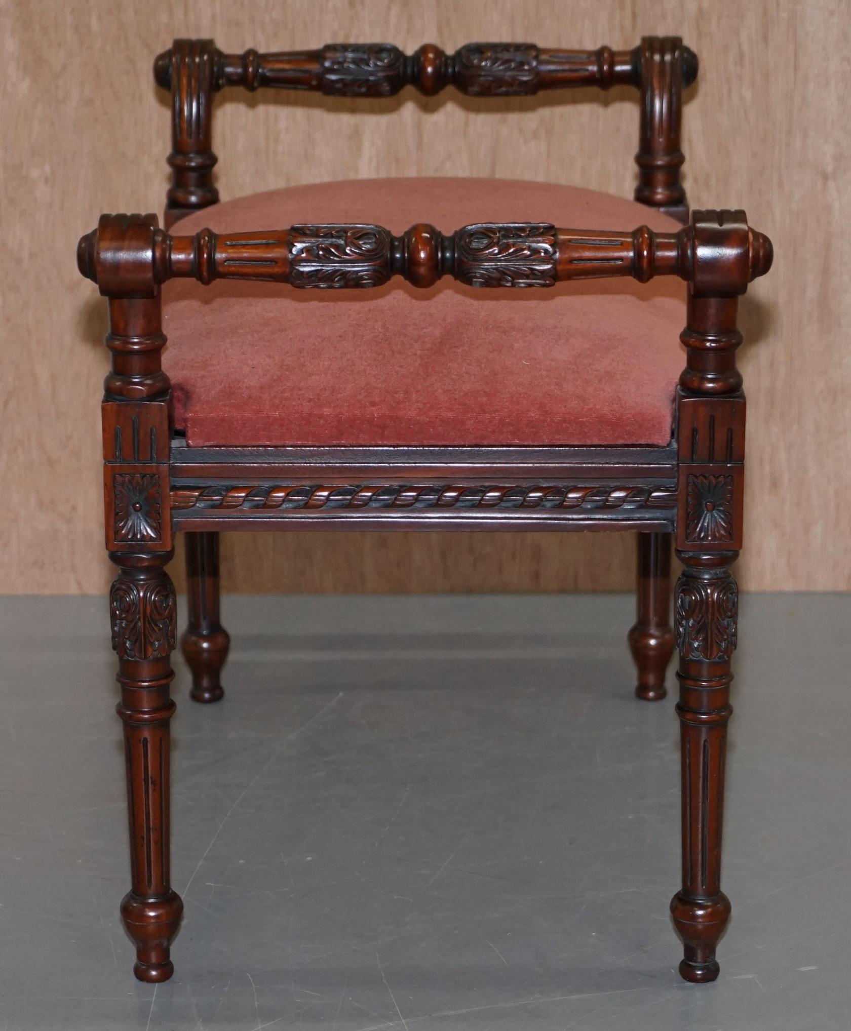 Ornately Carved Hardwood Vintage Regency Style Piano Stool Dressing Table Bench 4