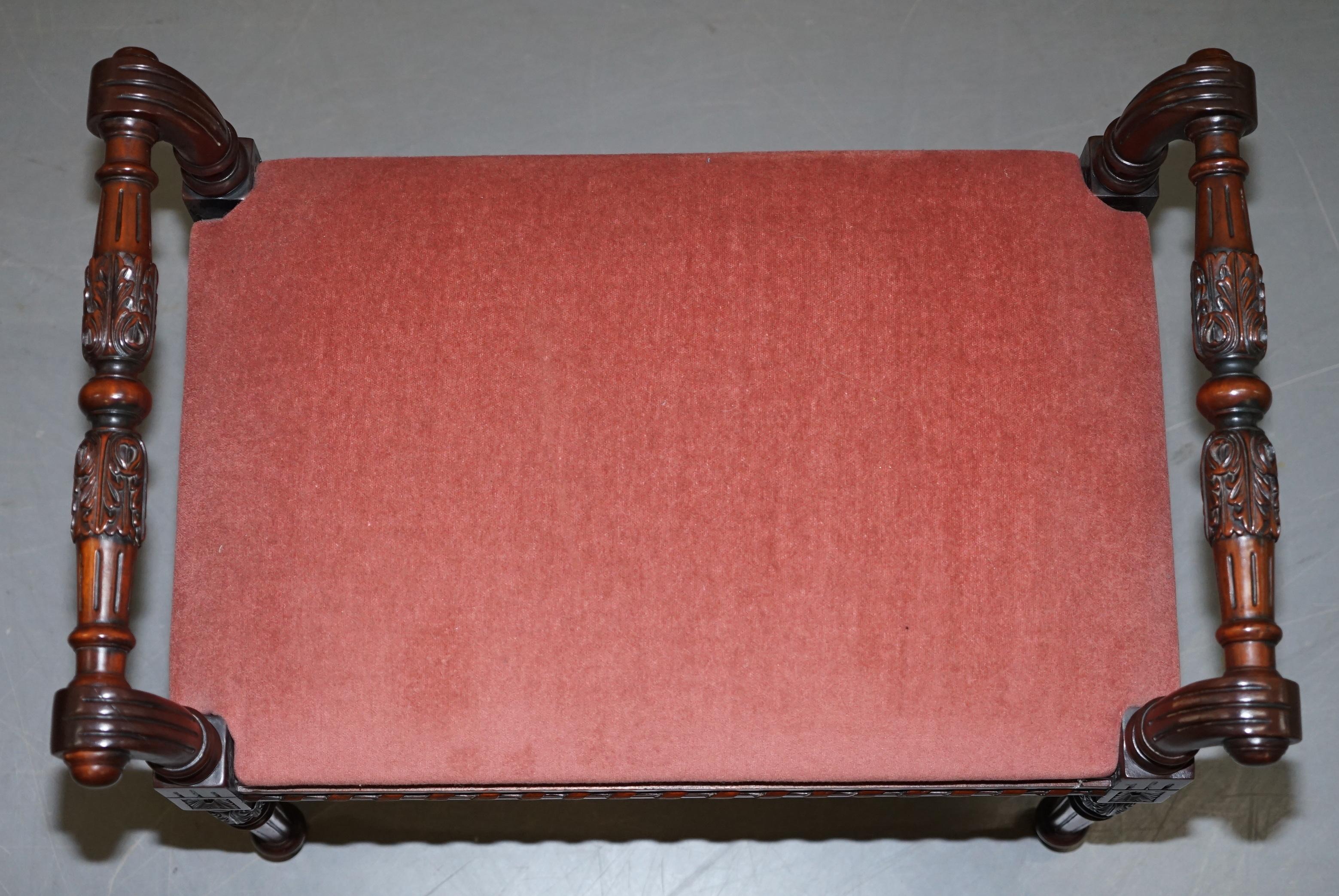 English Ornately Carved Hardwood Vintage Regency Style Piano Stool Dressing Table Bench