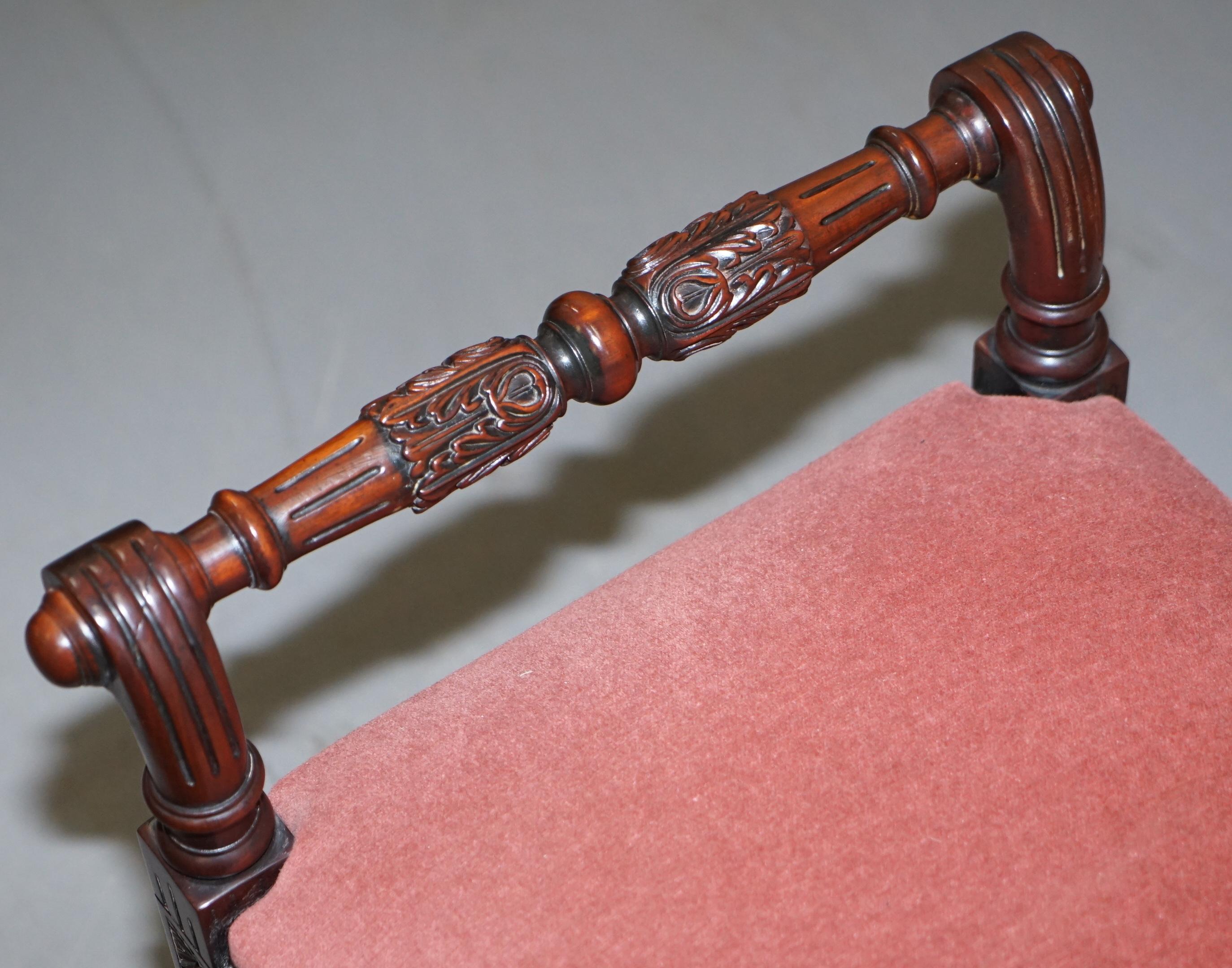 Hand-Crafted Ornately Carved Hardwood Vintage Regency Style Piano Stool Dressing Table Bench