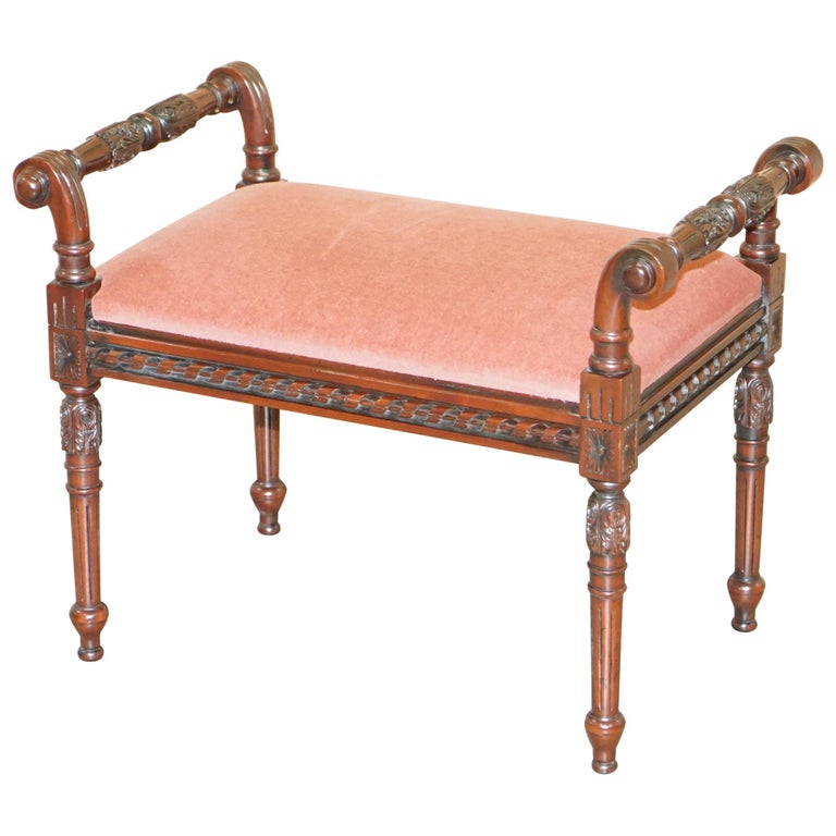 Ornately Carved Mahogany Vintage Regency Style Piano Stool Dressing Table Bench For Sale At 1stdibs