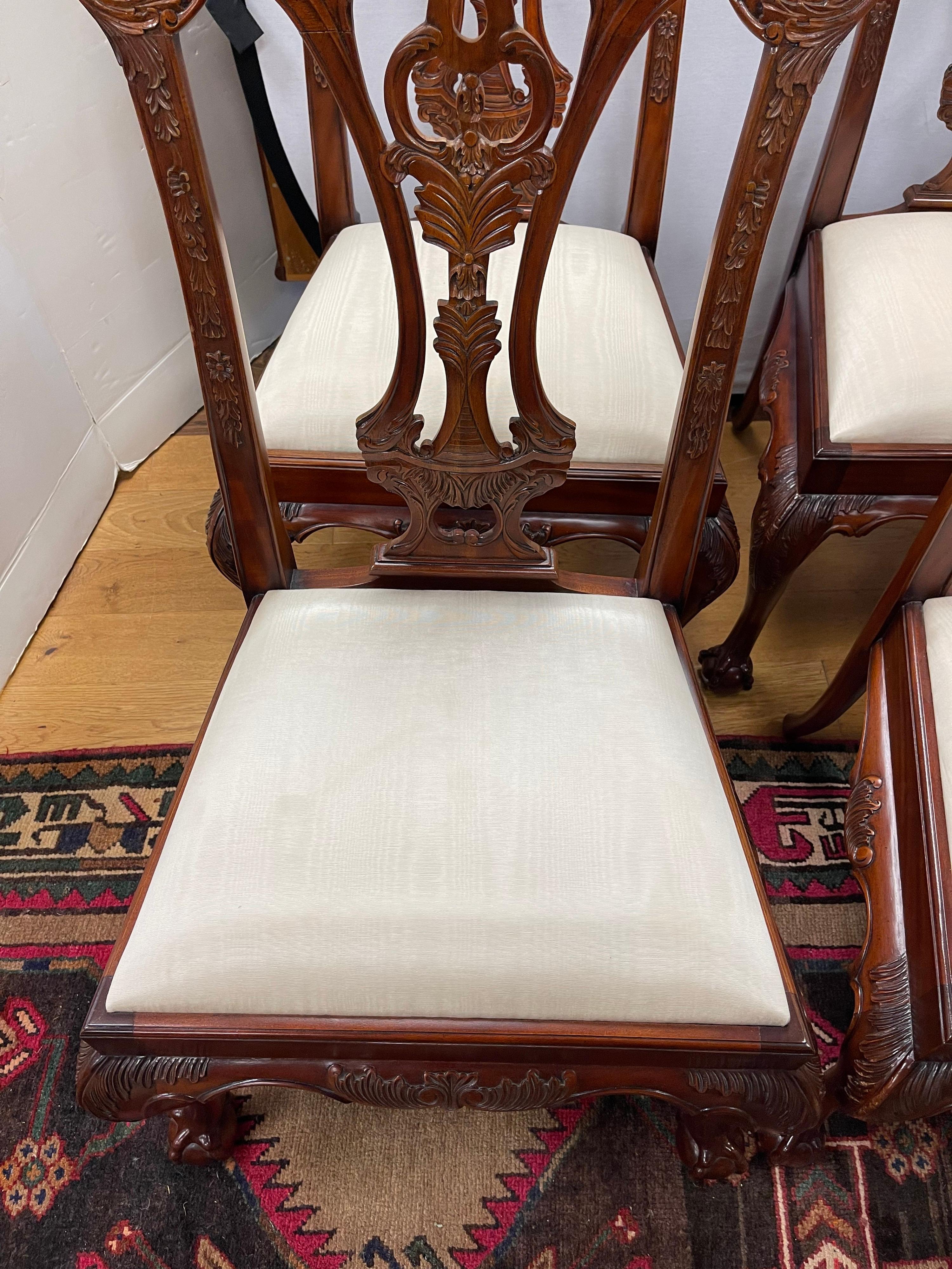Ornately Carved Maitland Smith Carved Mahogany Dining Room Chairs Set of Eight 1