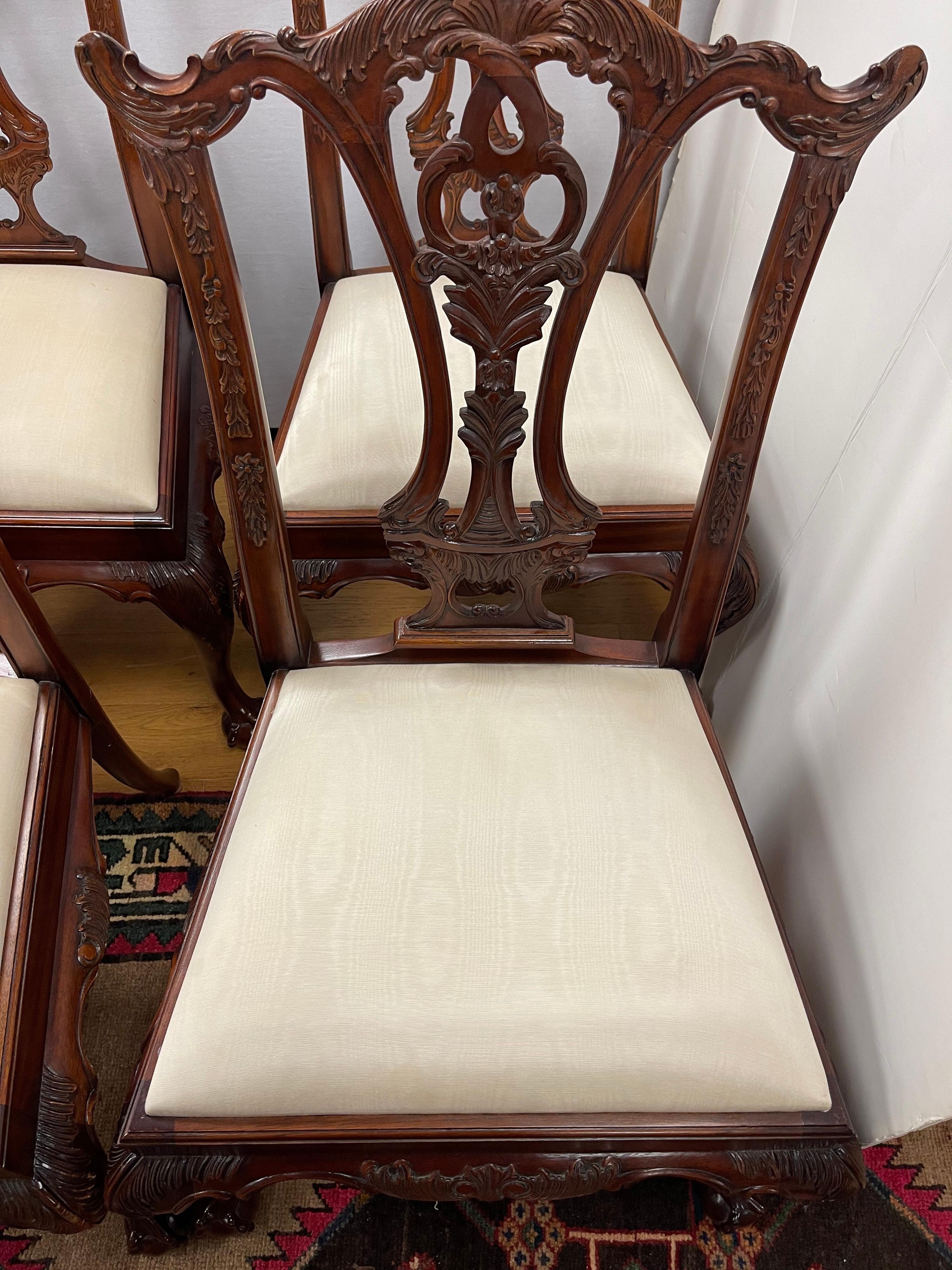 Ornately Carved Maitland Smith Carved Mahogany Dining Room Chairs Set of Eight 3
