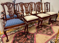Ornately Carved Maitland Smith Carved Mahogany Dining Room Chairs Set of Eight