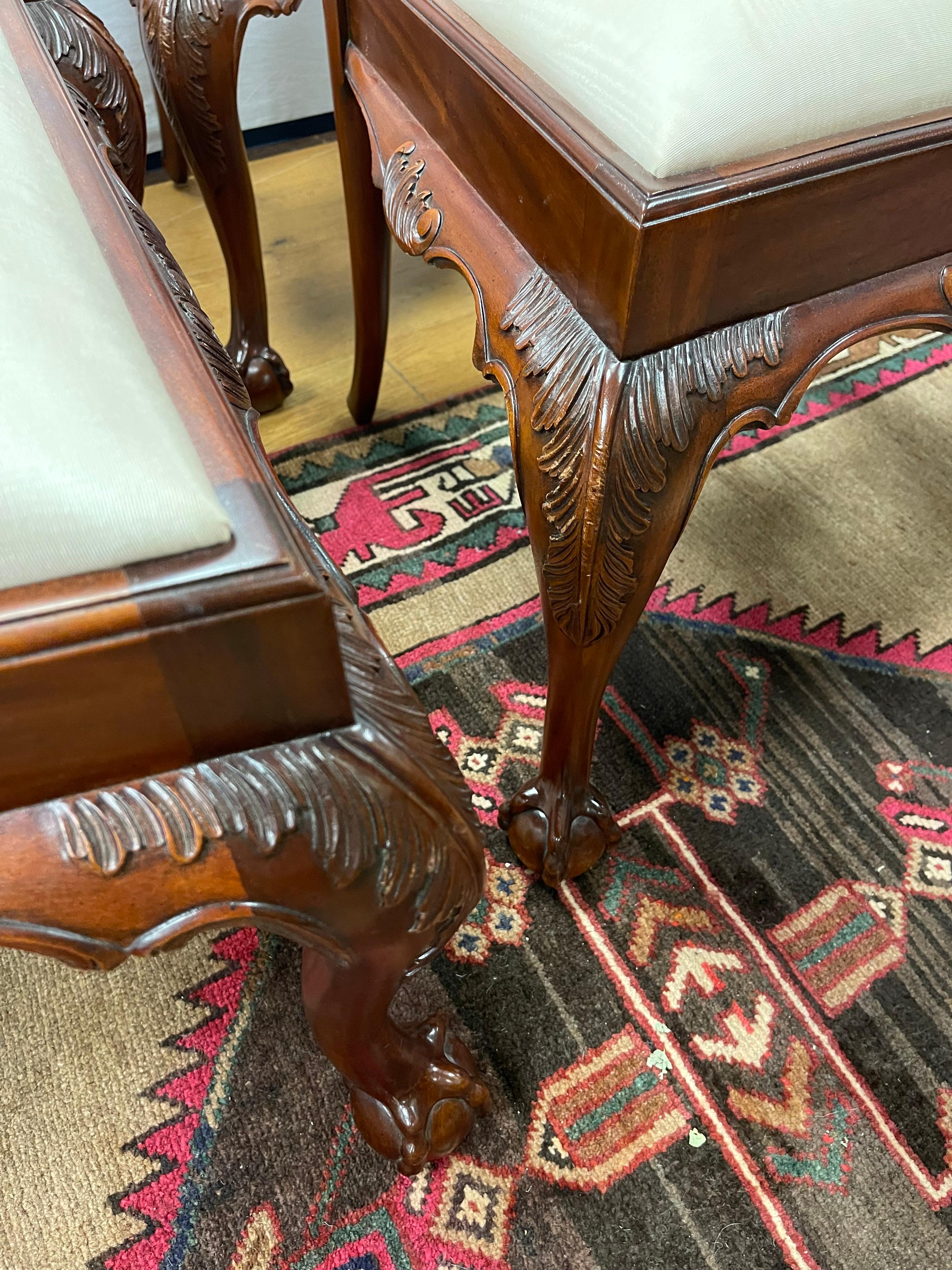 Ornately Carved Maitland Smith Carved Mahogany Dining Room Chairs Set of Eight In Good Condition In West Hartford, CT