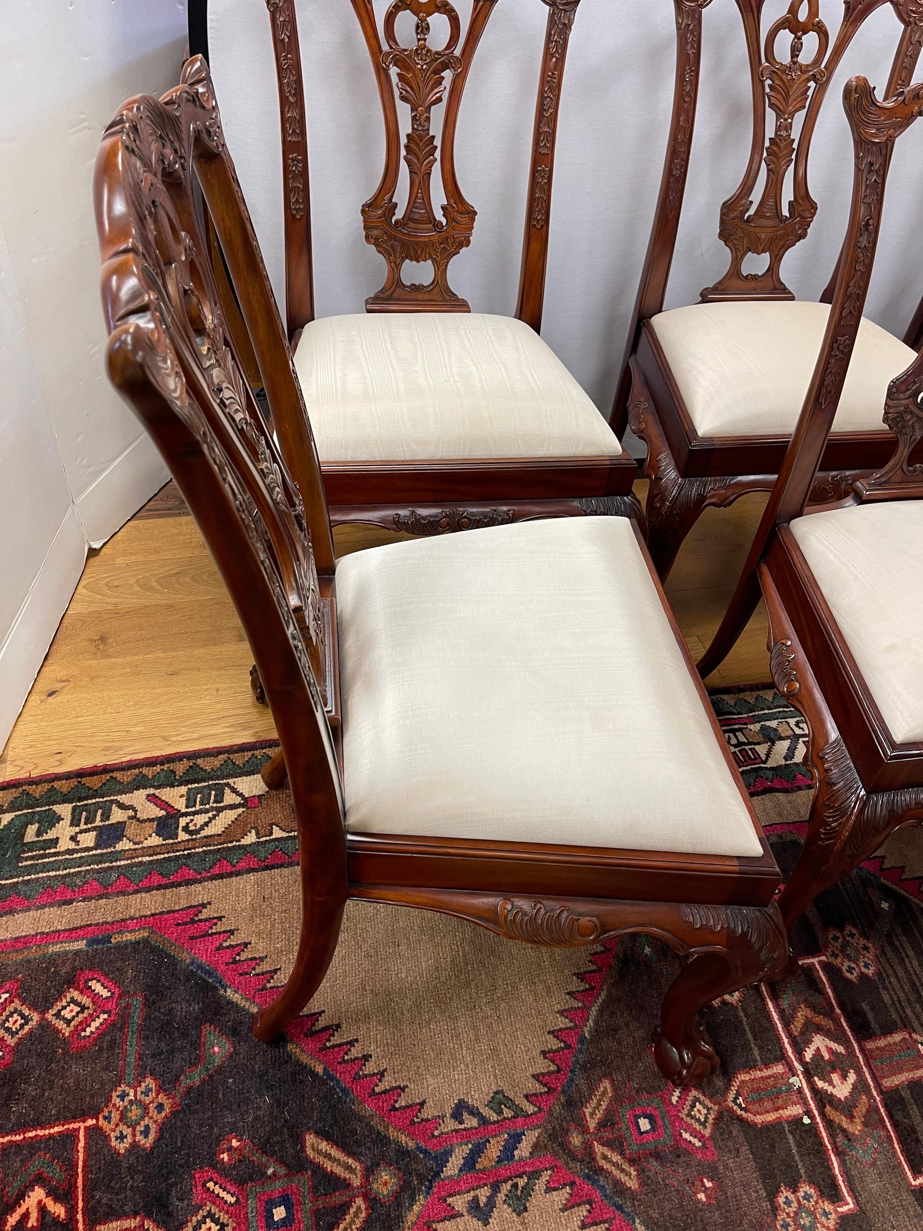 20th Century Ornately Carved Maitland Smith Carved Mahogany Dining Room Chairs Set of Eight