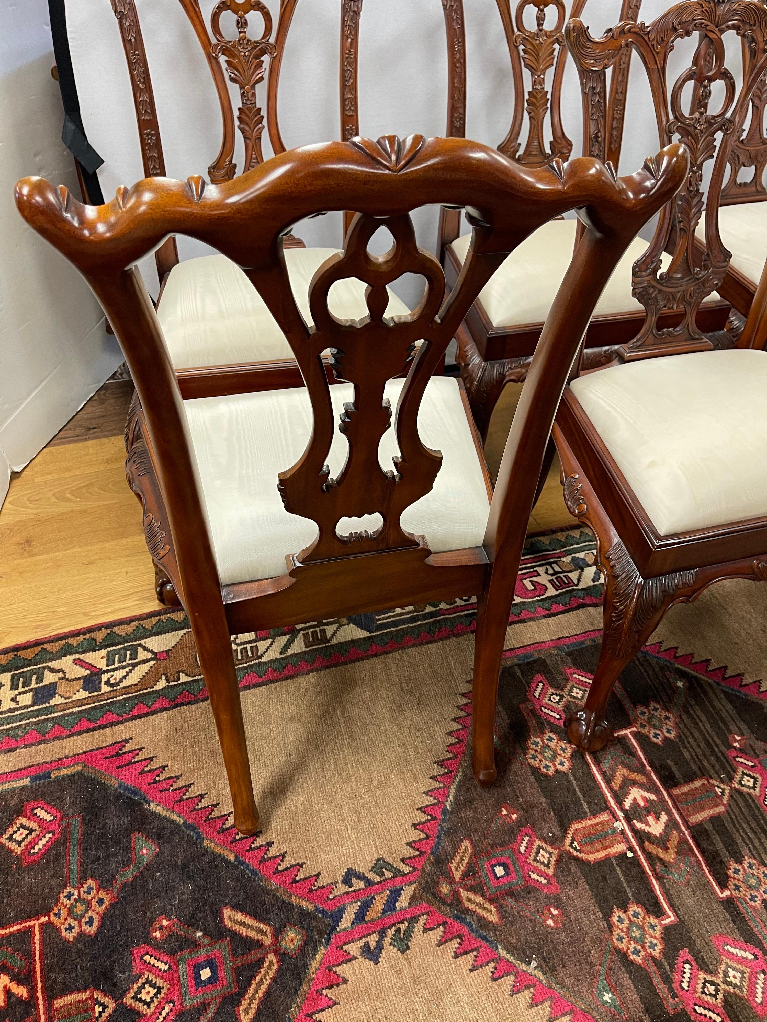 Ornately Carved Maitland Smith Carved Mahogany Dining Room Chairs Set of Six 4