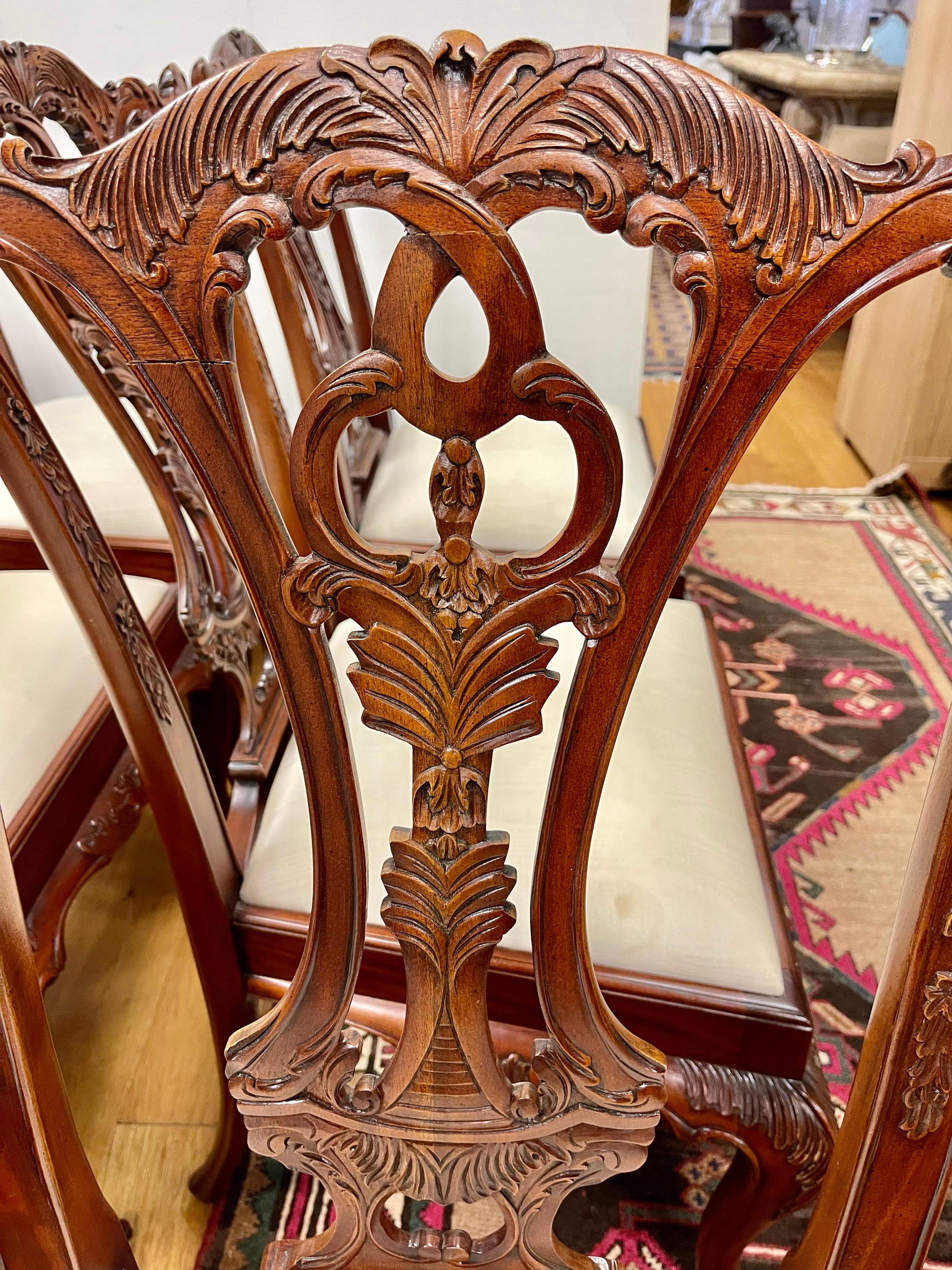 Ornately Carved Maitland Smith Carved Mahogany Dining Room Chairs Set of Six 6