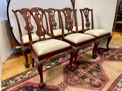 Ornately Carved Maitland Smith Carved Mahogany Dining Room Chairs Set of Six