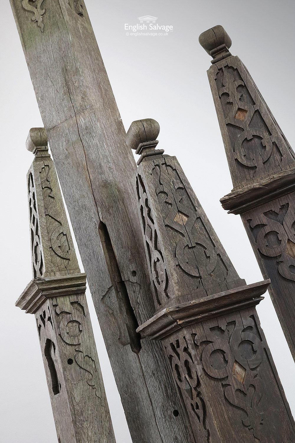 Ornately Carved Old Oak Stair Newel Posts, 20th Century In Good Condition For Sale In London, GB