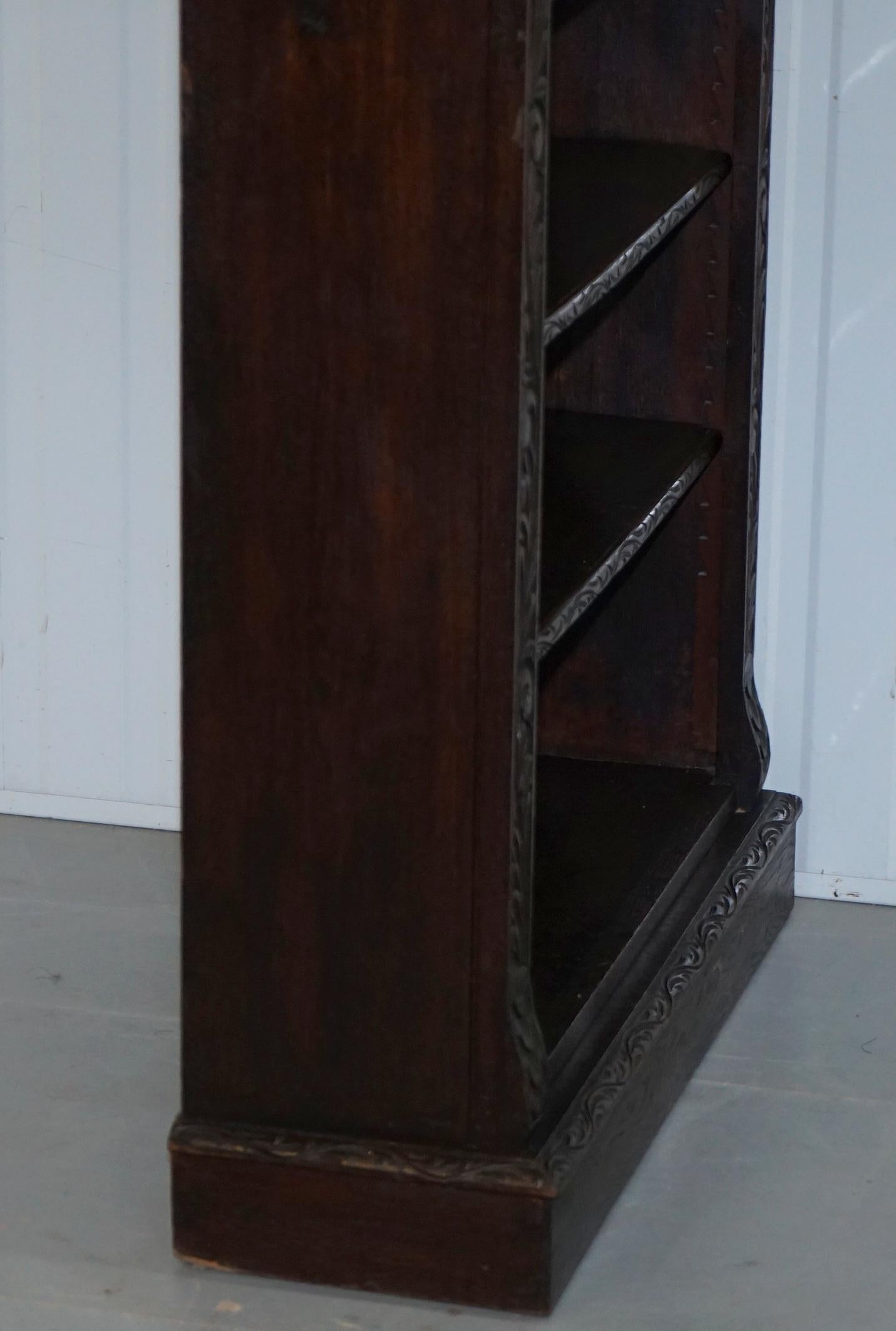 Ornately Carved Solid English Oak Victorian Library Bookcase in Jacobean Style 9